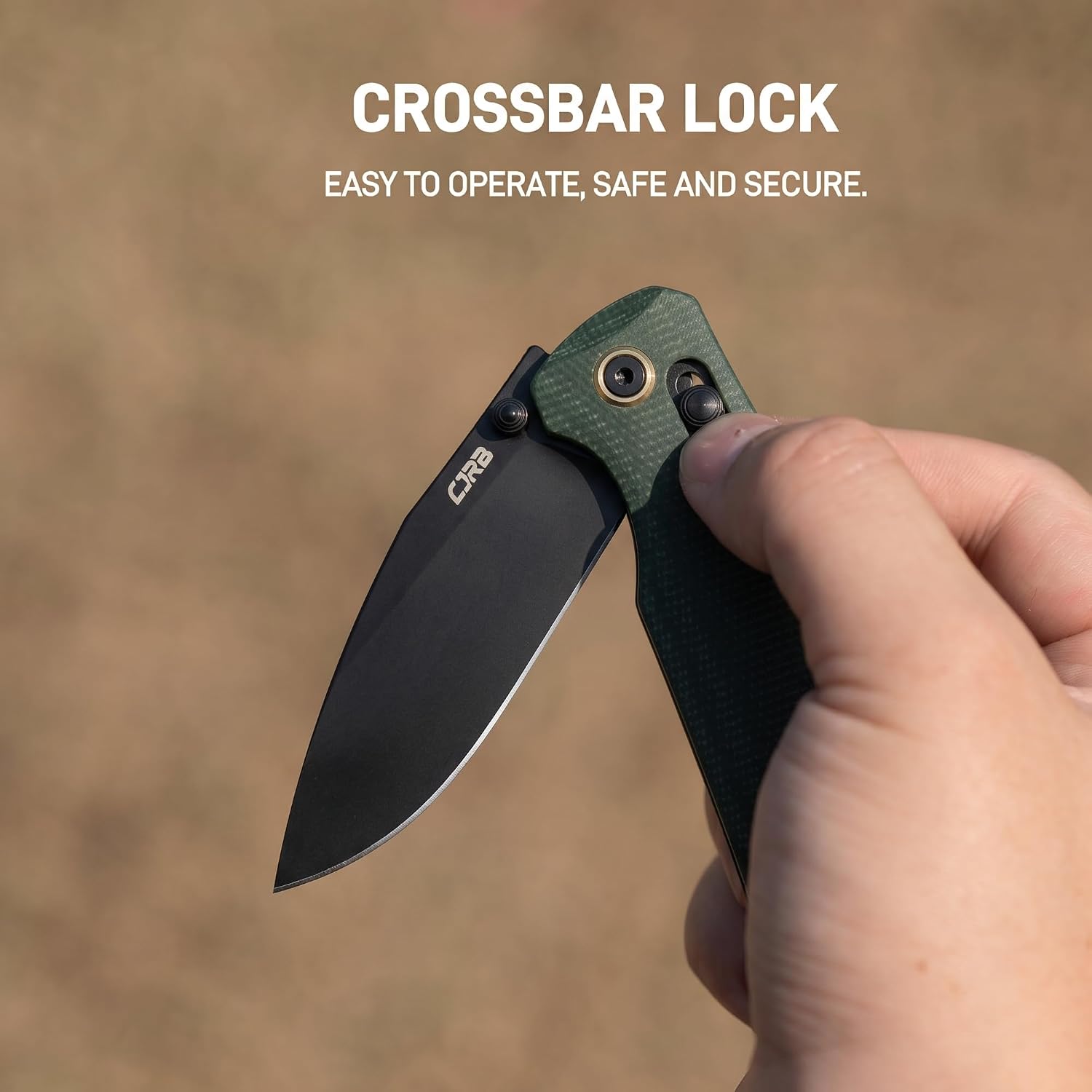 CJRB Maximal Thumb Stud & Crossbar Lock Folding Knife Black Micarta Handle (2.95'' Stone Wash AR-RPM9 Steel Blade) J1954-BMGN
