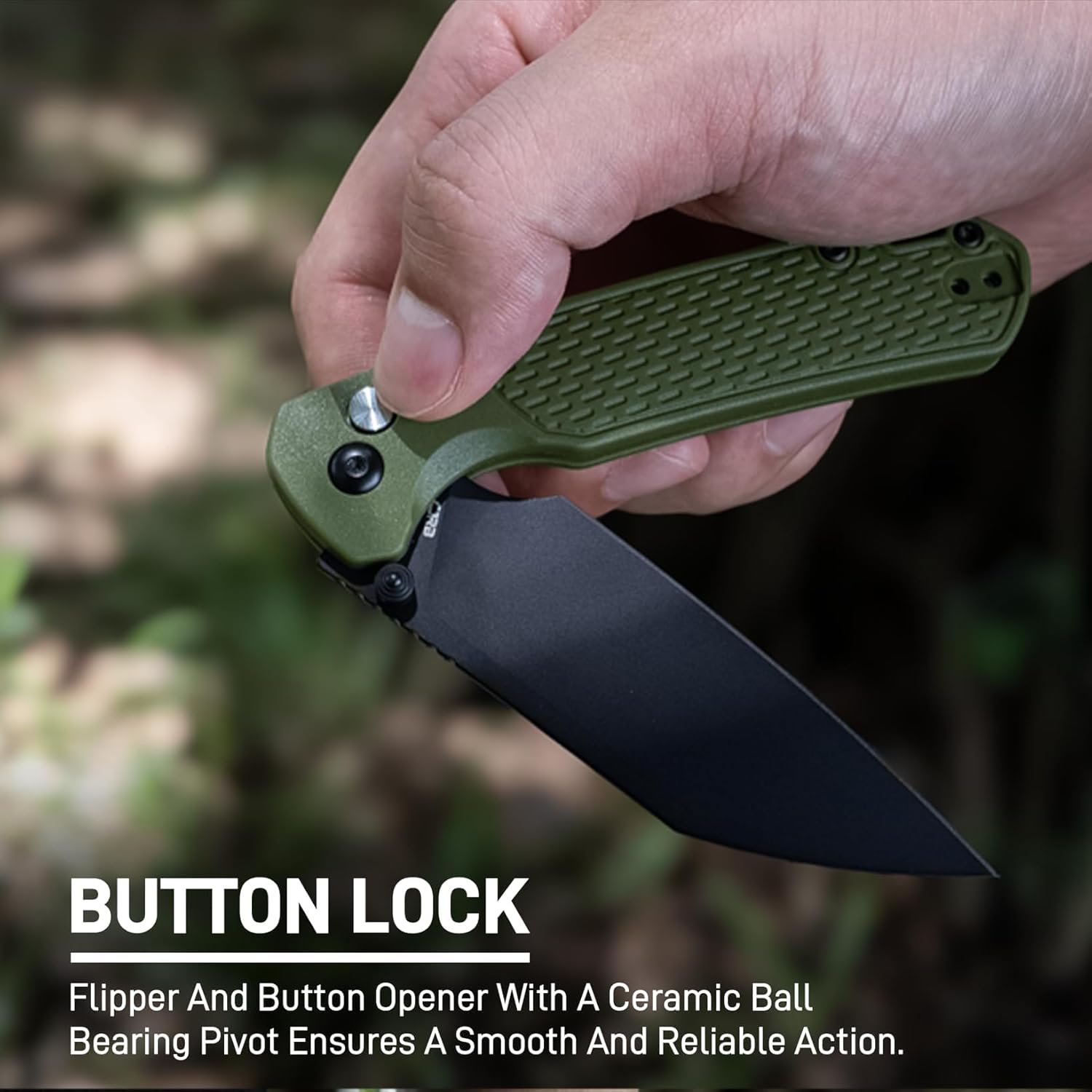 CJRB Pyrite-Light J1945 AR-RPM9 Steel Blade FRN Handle Folding Knives - Black PVD / Green (J1945-BGN)