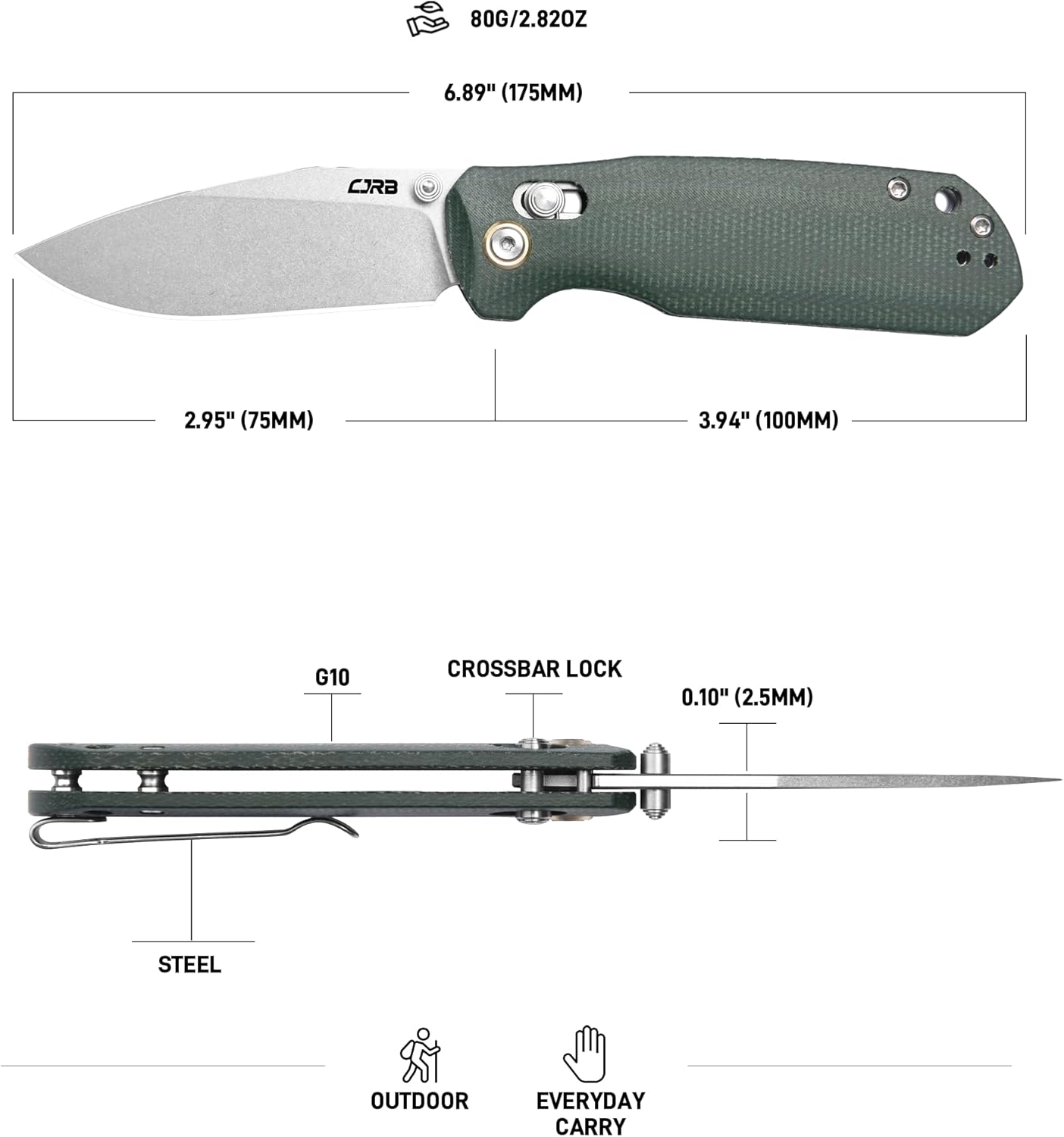 CJRB Maximal J1954 AR-RPM9 Blade Micarta Handle Folding Knives - Stone Wash Blade (J1954-MGN)