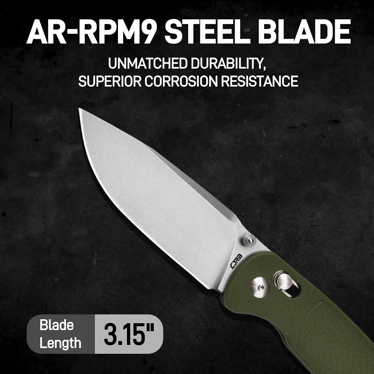 CJRB Shale J1943 AR-RPM9 Steel Blade G10 Handle Folding Knives - Stone Wash / Green G10 (J1943-GN)