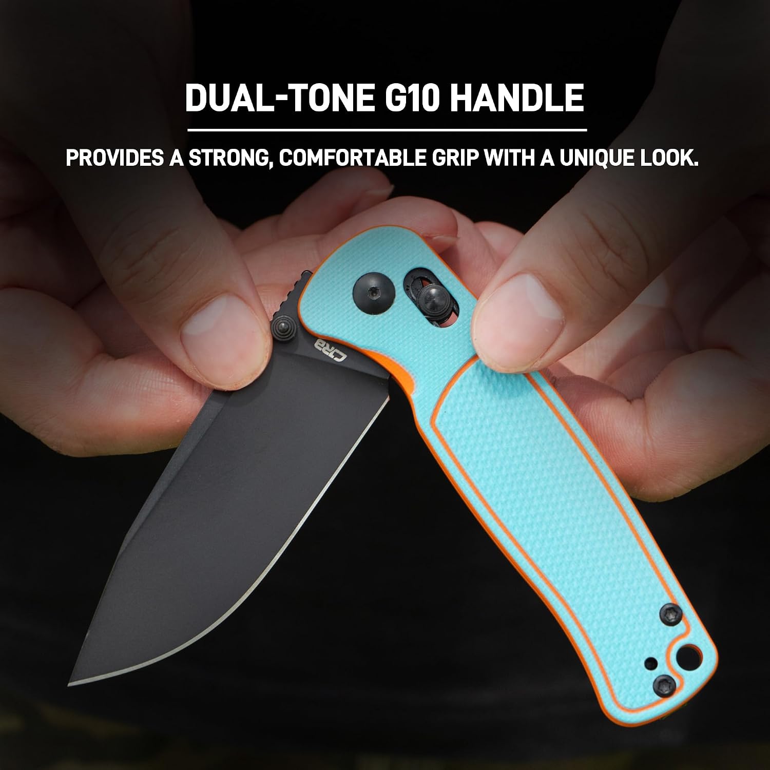 CJRB Shale J1943 AR-RPM9 Steel Blade G10 Handle Folding Knives - Black PVD / Blue&Orange G10 (J1943-BBO)