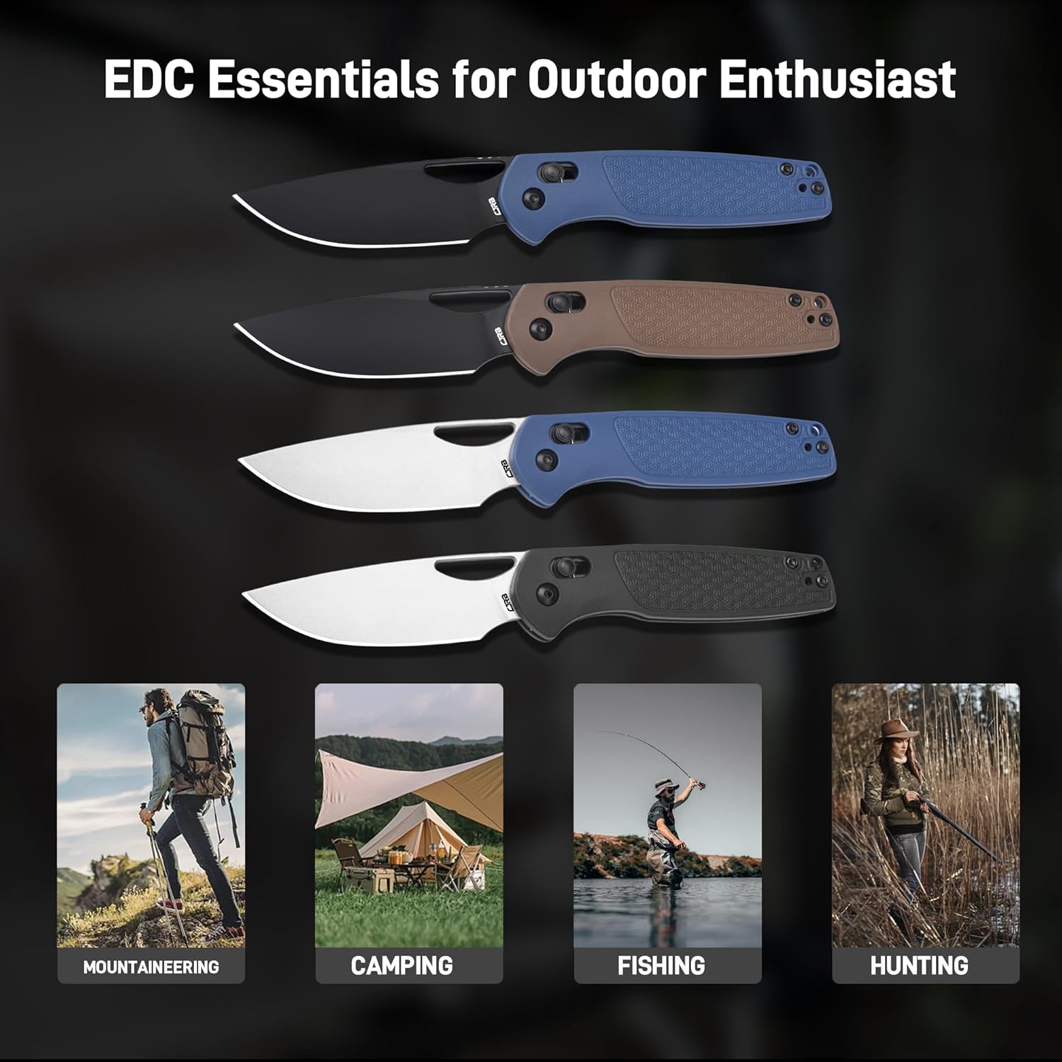 CJRB Acacia J1952 AR-RPM9 Blade Steel FRN Handle Folding Knives - Stone Wash Blade/Blue FRN Handle (J1952-BU)