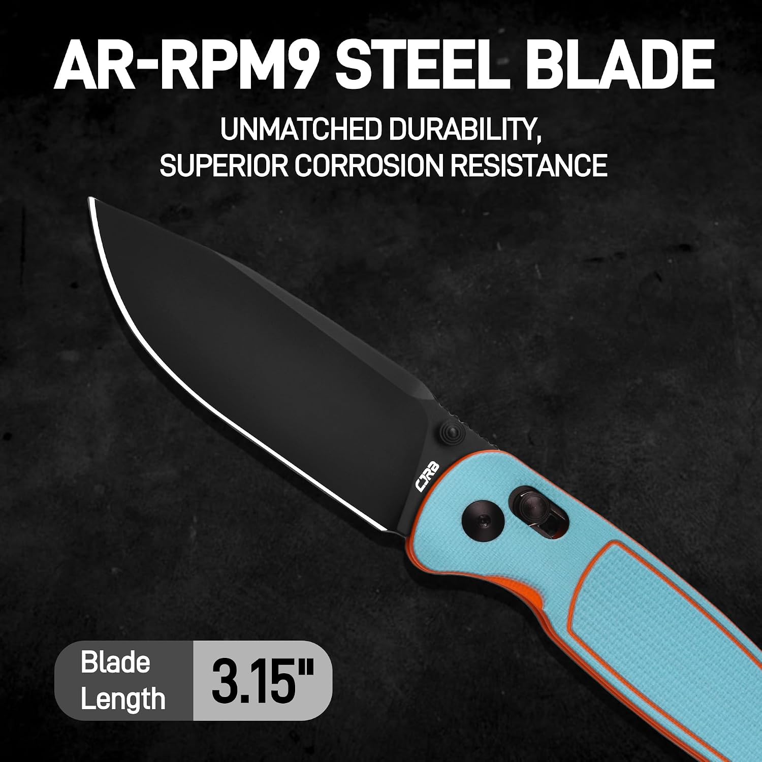CJRB Shale J1943 AR-RPM9 Steel Blade G10 Handle Folding Knives - Black PVD / Blue&Orange G10 (J1943-BBO)