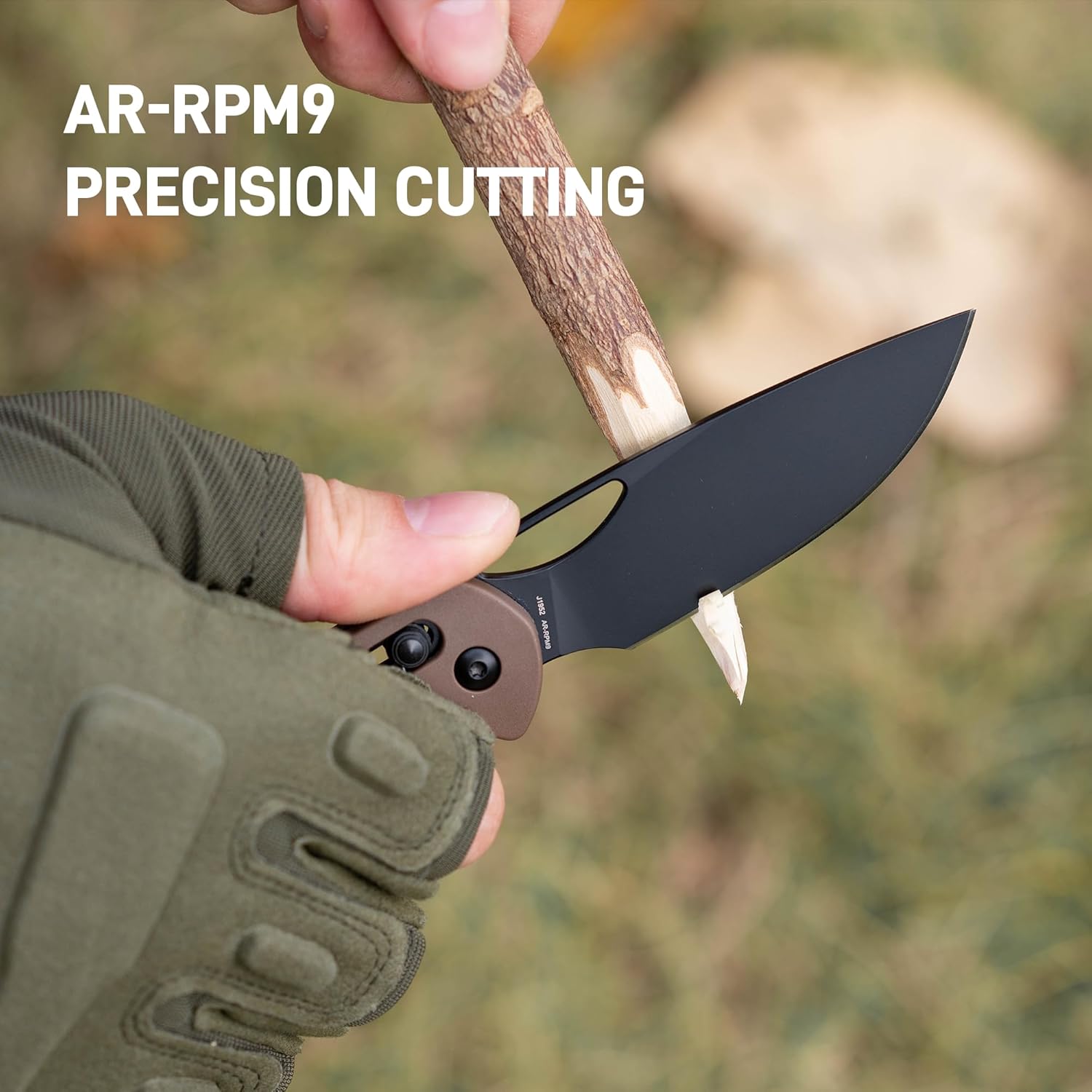 CJRB Acacia J1952 AR-RPM9 Blade Steel FRN Handle Folding Knives - Black PVD Blade/Brown FRN Handle (J1952-BBN)