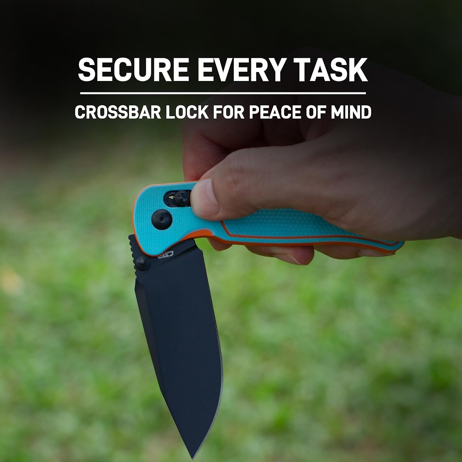 CJRB Shale J1943 AR-RPM9 Steel Blade G10 Handle Folding Knives - Black PVD / Blue&Orange G10 (J1943-BBO)