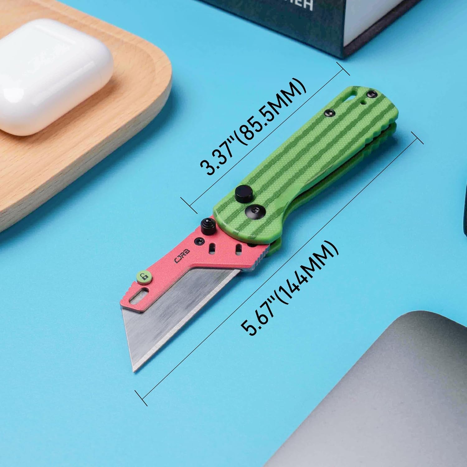 CJRB Boxer J1967 G10 Handle Folding Utility Knife, with 10 Extra Blades (Green Watermelon)