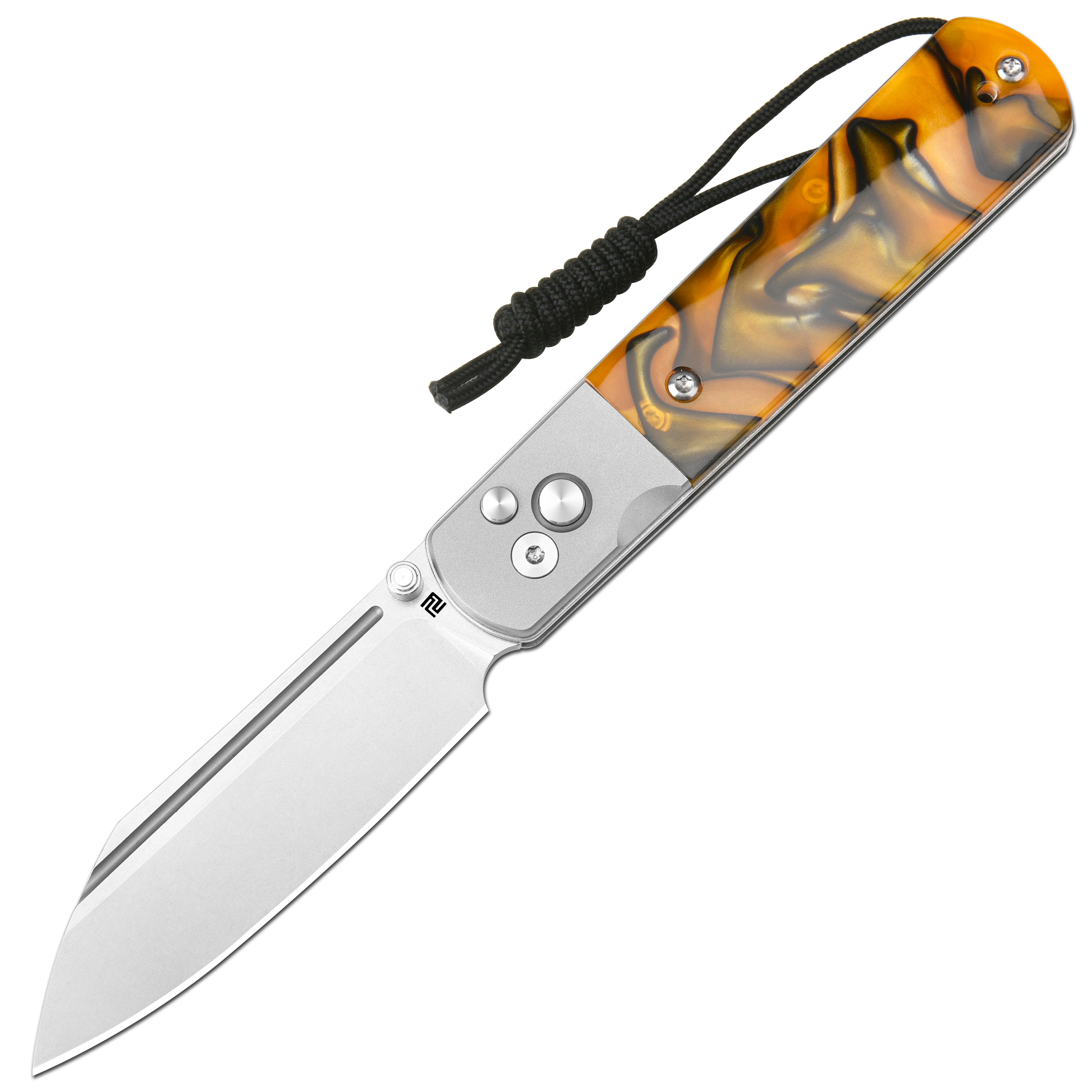 Artisan Cutlery Holm 1875P AR-RPM9 Steel Blade Acrylic Handle Folding Knives - Black & Orange (1875P-OEA)