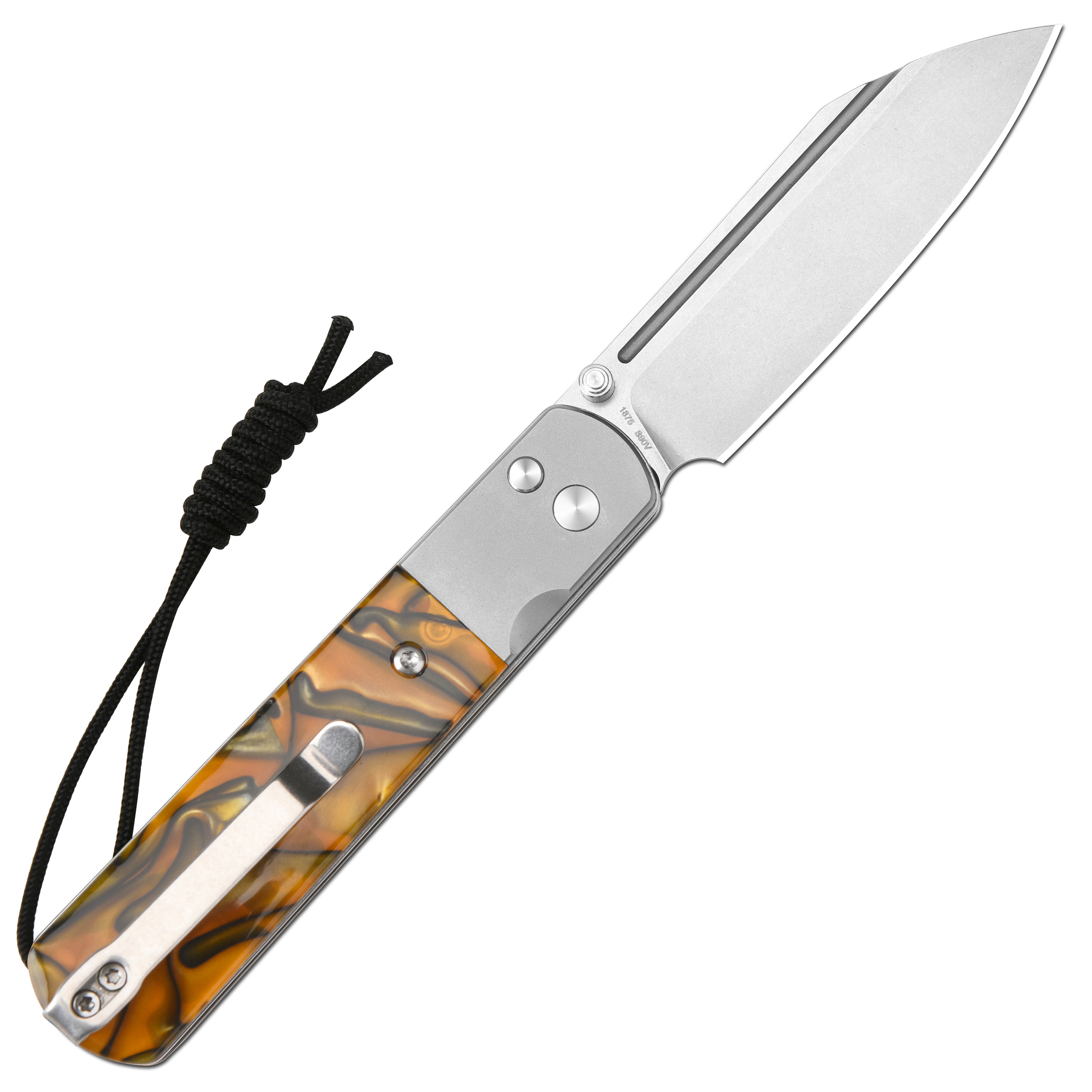 Artisan Cutlery Holm 1875P AR-RPM9 Steel Blade Acrylic Handle Folding Knives - Black & Orange (1875P-OEA)