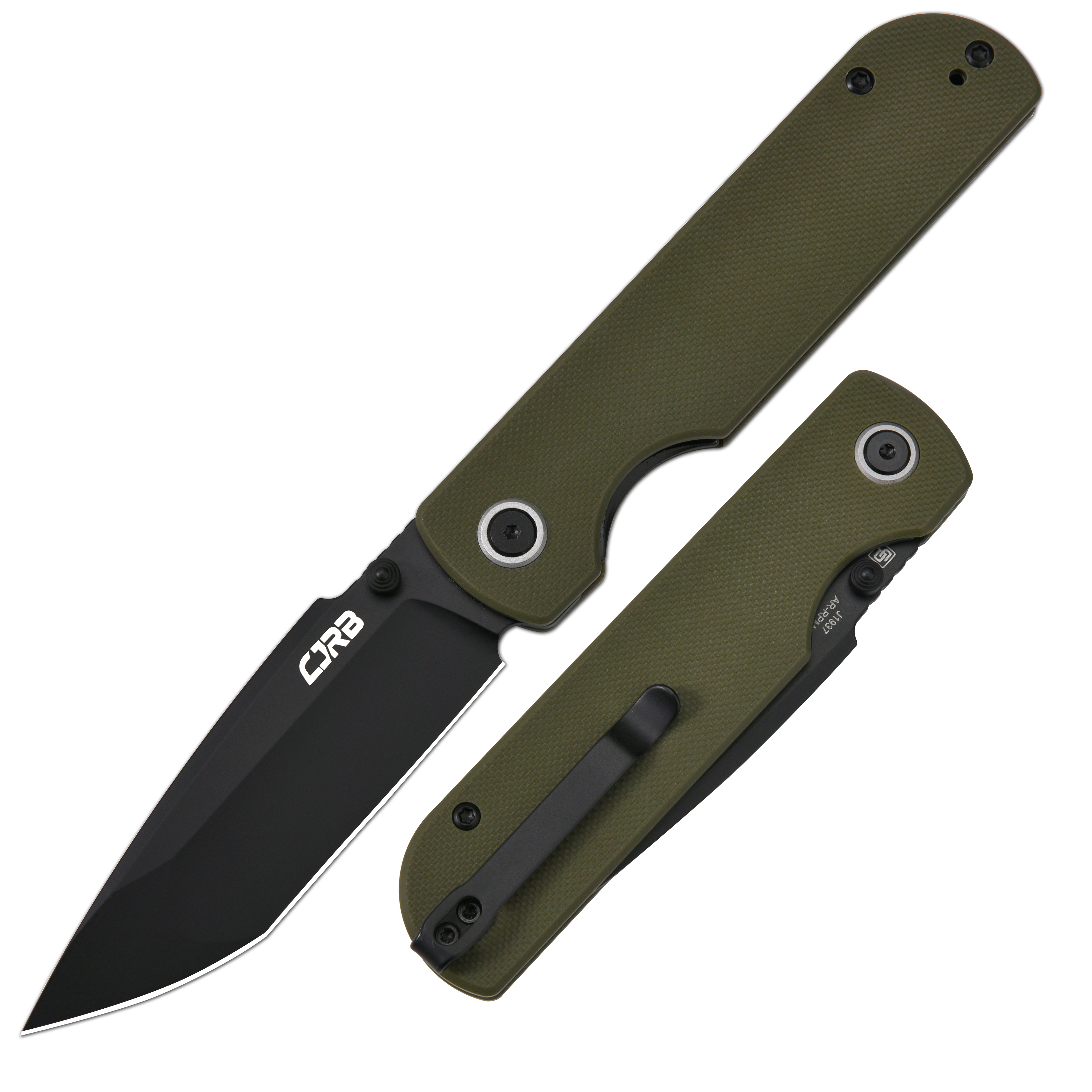 CJRB Nova J1937 AR-RPM9 Steel Blade G10 Handle Folding Knives - Black PVD / Green (J1937-BGN)