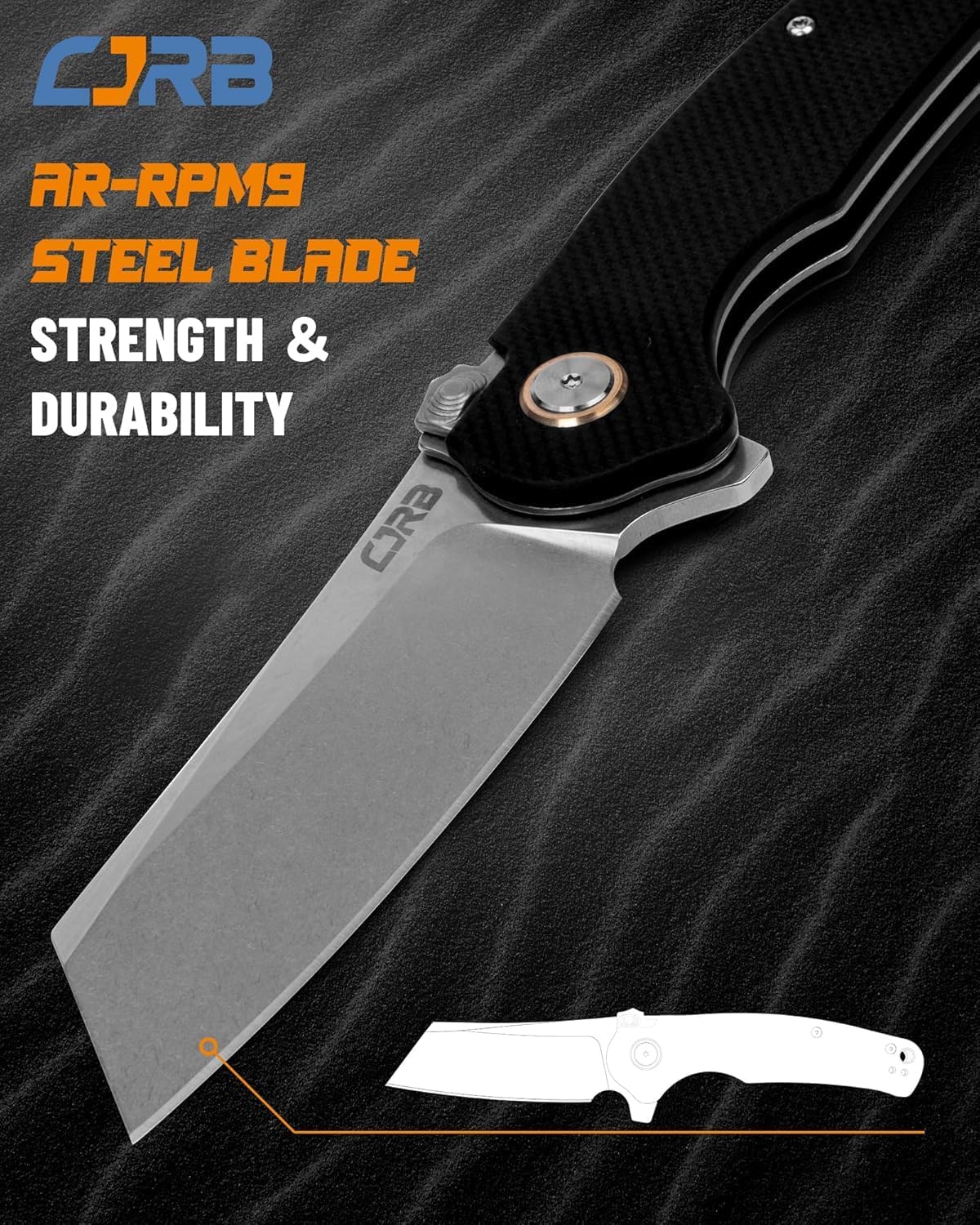 CJRB Crag Thumb Stud & Recoil Lock Folding Knife Black G10 Handle (3.43'' AR-RPM9 Steel Black PVD Coating Blade) J1904R-BKF