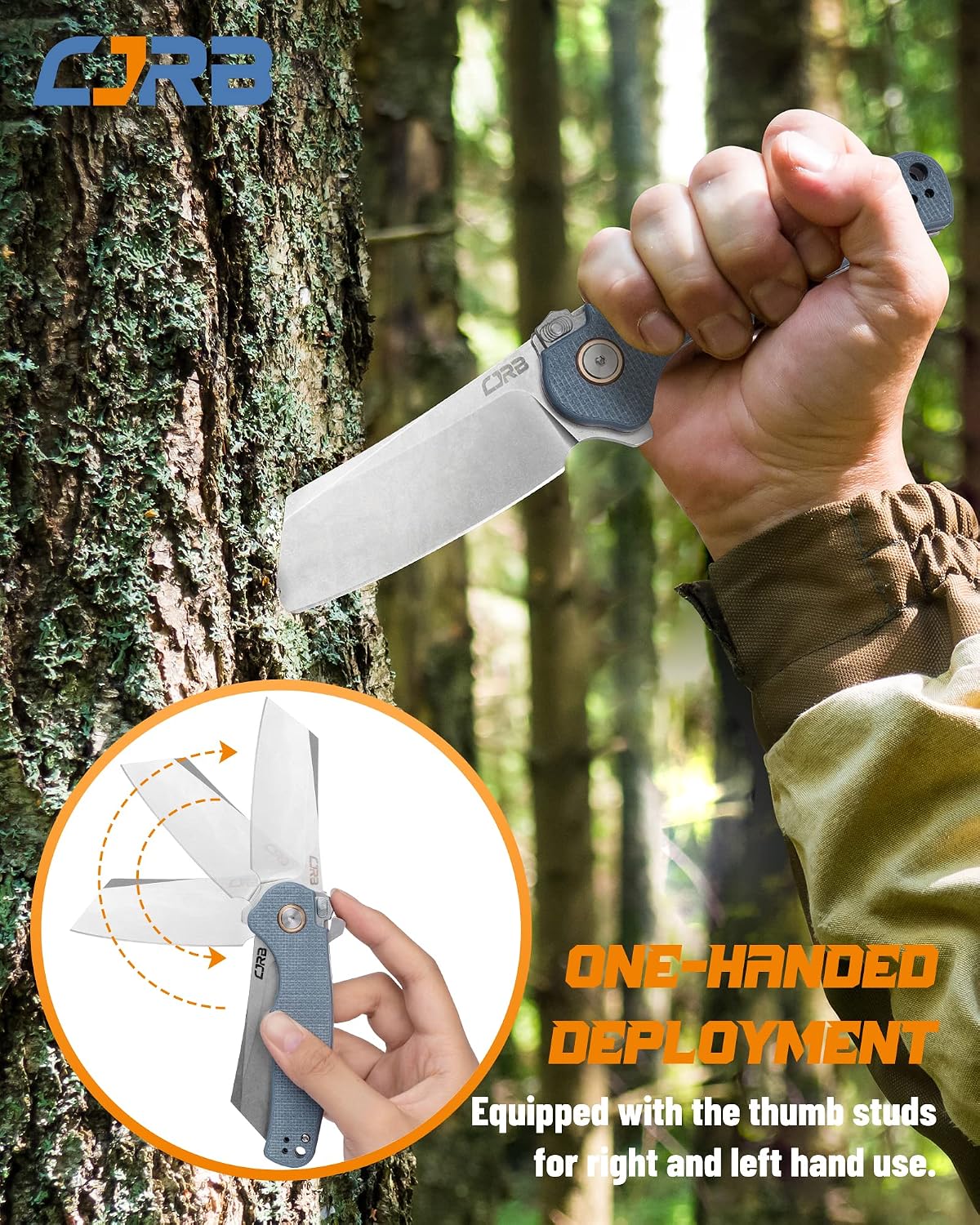 CJRB Crag Thumb Stud & Recoil Lock Folding Knife Gray G10 Handle (3.43'' Stone Wash AR-RPM9 Steel Blade) J1904R-GYF