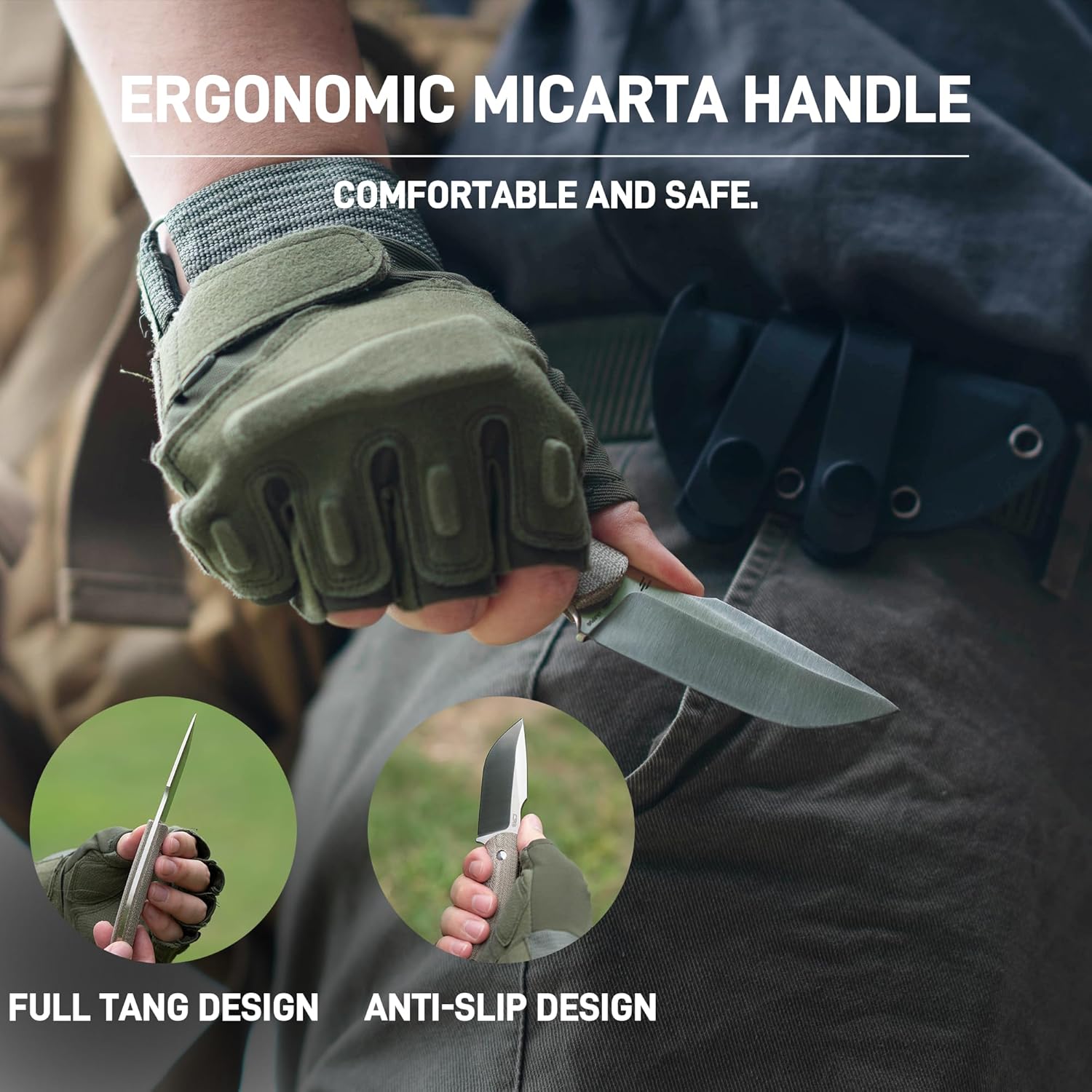 CJRB Mutt J1958 AR-RPM9 Steel Blade Fixed Blade Knives - Mircarta (J1958-ODG)