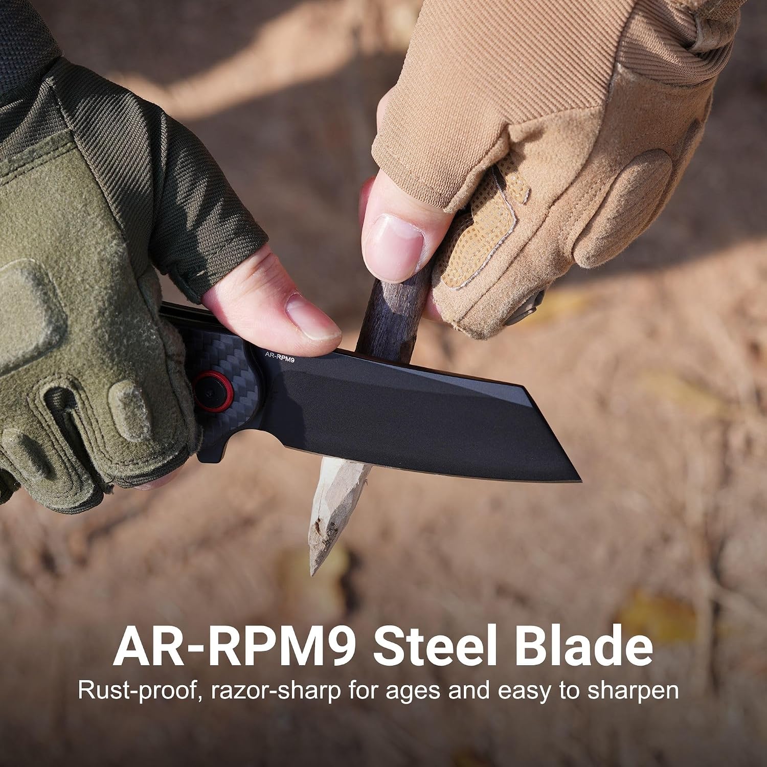 CJRB Crag Flipper & Liner Lock Folding Knife Carbon Fiber Handle (3.43'' AR-RPM9 Steel Black PVD Coating Blade) J1904-CF