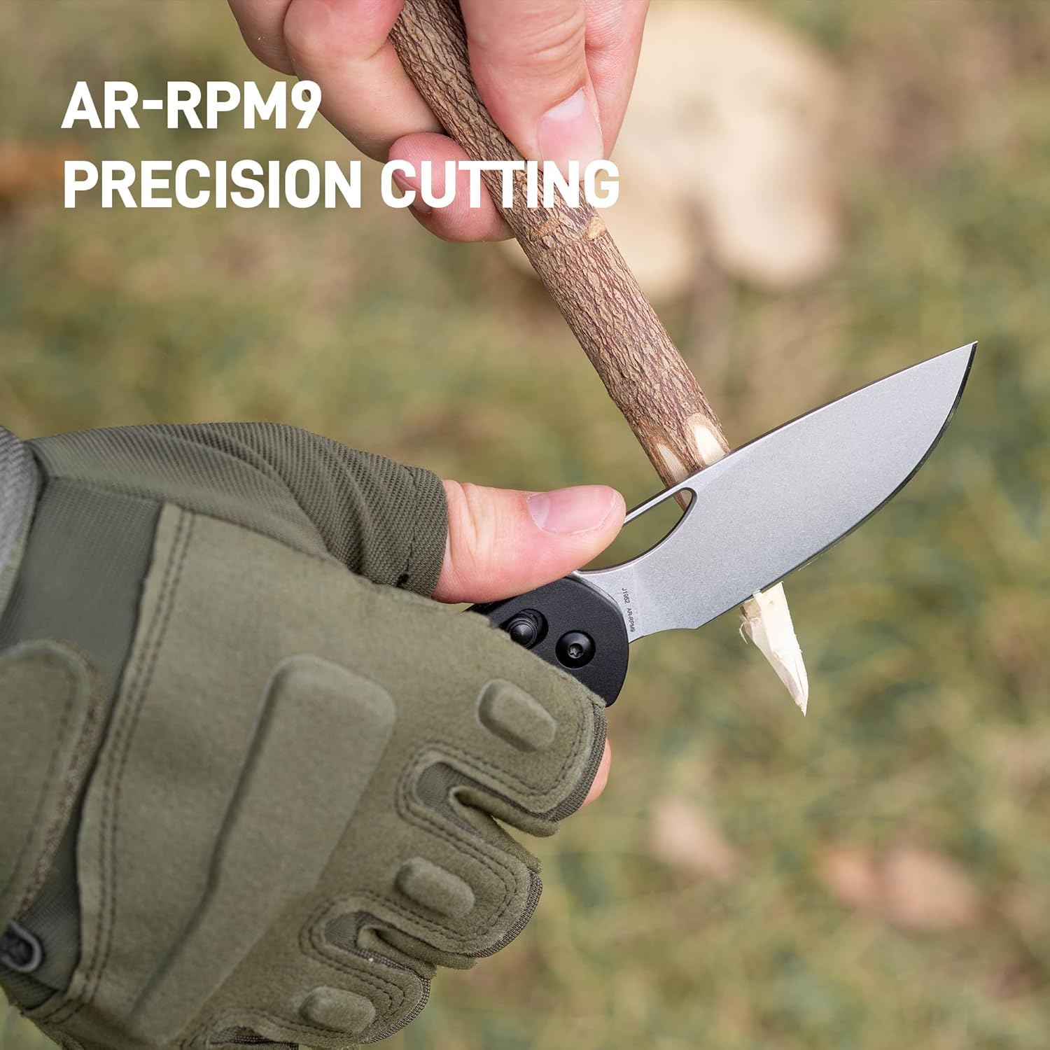 CJRB Acacia J1952 AR-RPM9 Blade Steel FRN Handle Folding Knives - Stone Wash Blade/Black FRN Handle (J1952-BK)