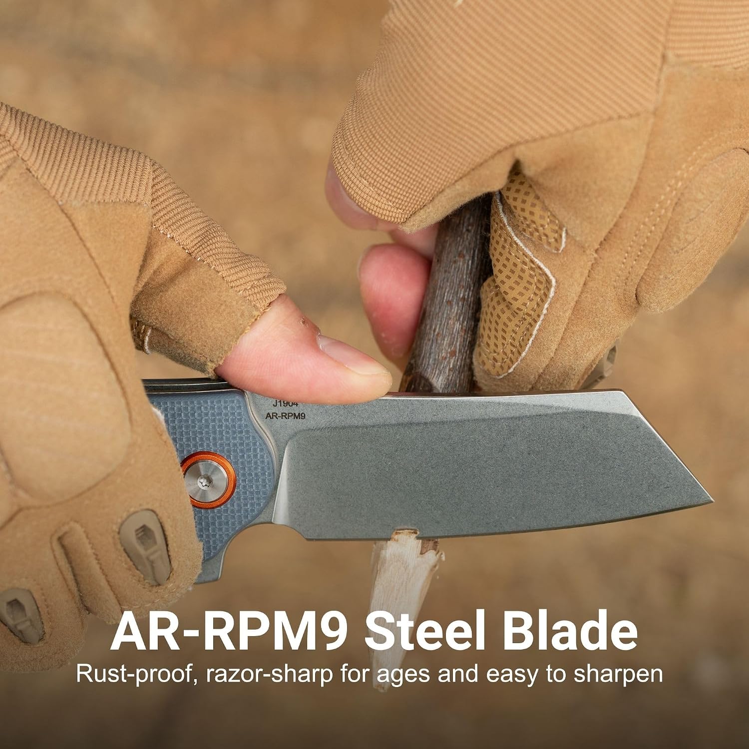 CJRB Crag Flipper & Thumb Stud & Liner Lock Folding Knife Gray G10 Handle (3.43'' Stone Wash AR-RPM9 Steel Blade) J1904-GYF