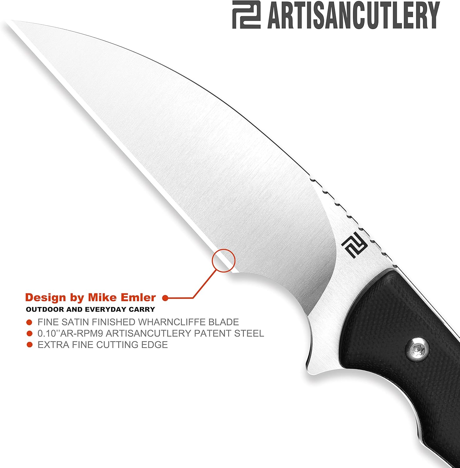 Artisan Cutlery Sea Snake ATZ-1842B  AR-RPM9 Steel Blade G10 Handle Fixed Blade Knives - Black (1842B-BK)
