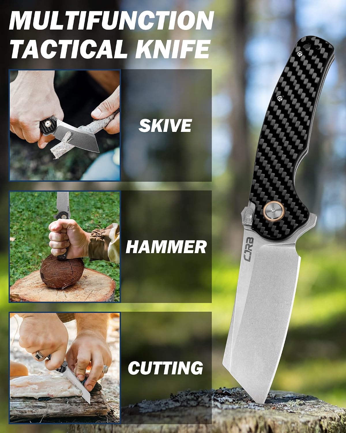 CJRB Crag Thumb Stud & Recoil Lock Folding Knife Black G10 Handle (3.43'' AR-RPM9 Steel Black PVD Coating Blade) J1904R-BKF