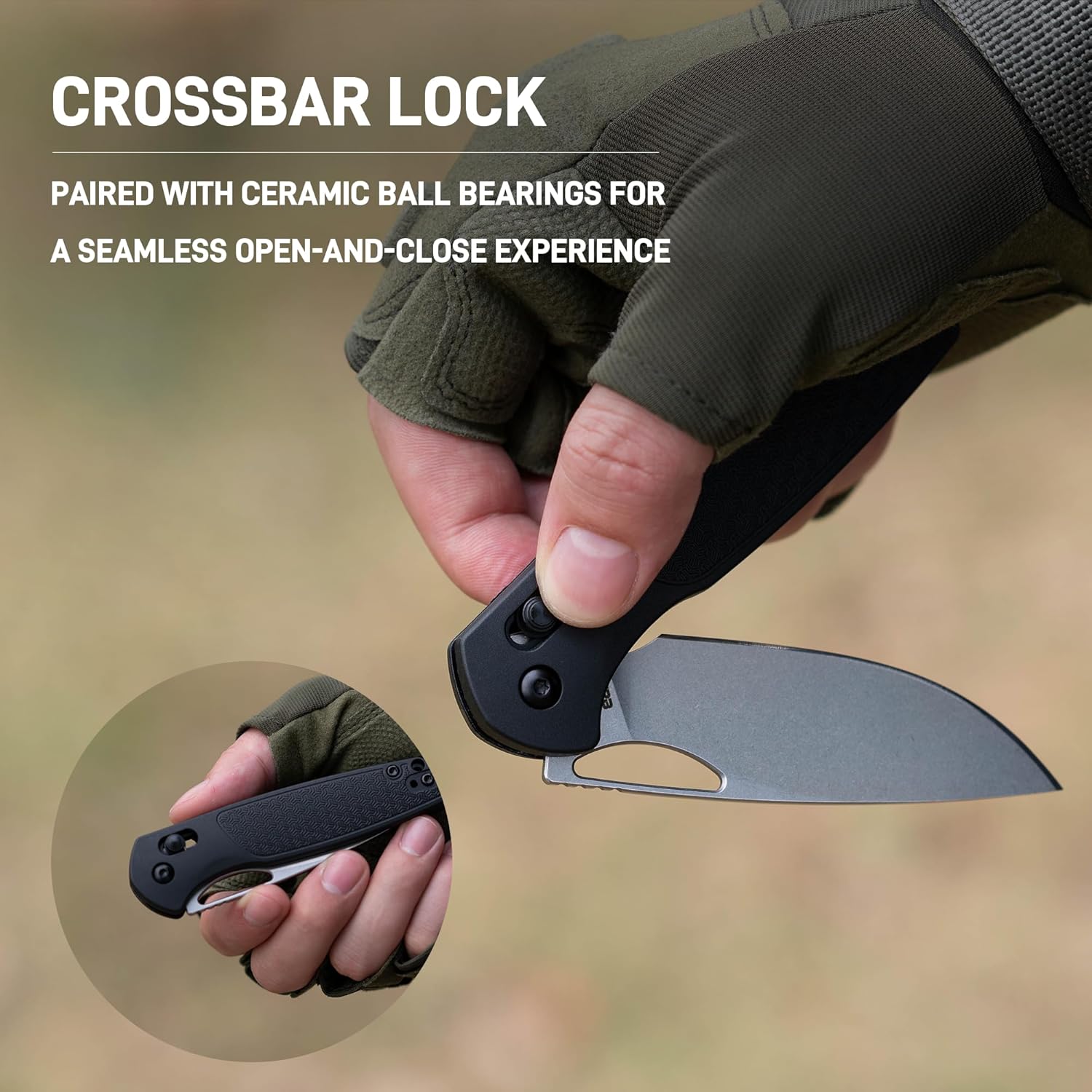 CJRB Acacia J1952 AR-RPM9 Blade Steel FRN Handle Folding Knives - Stone Wash Blade/Black FRN Handle (J1952-BK)