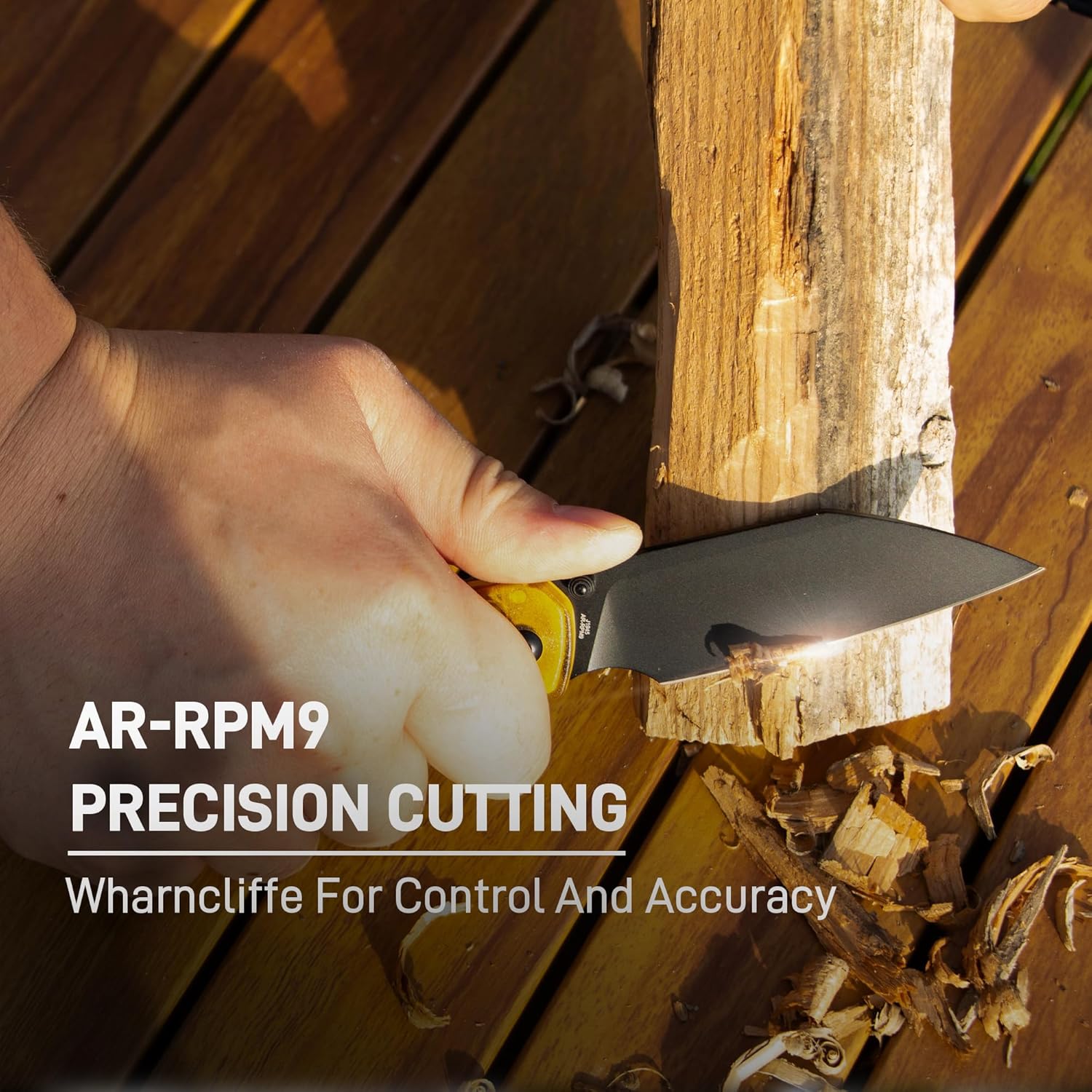 CJRB Pyrite-Light J1945 AR-RPM9 Steel Blade Amber FRN Handle Folding Knives