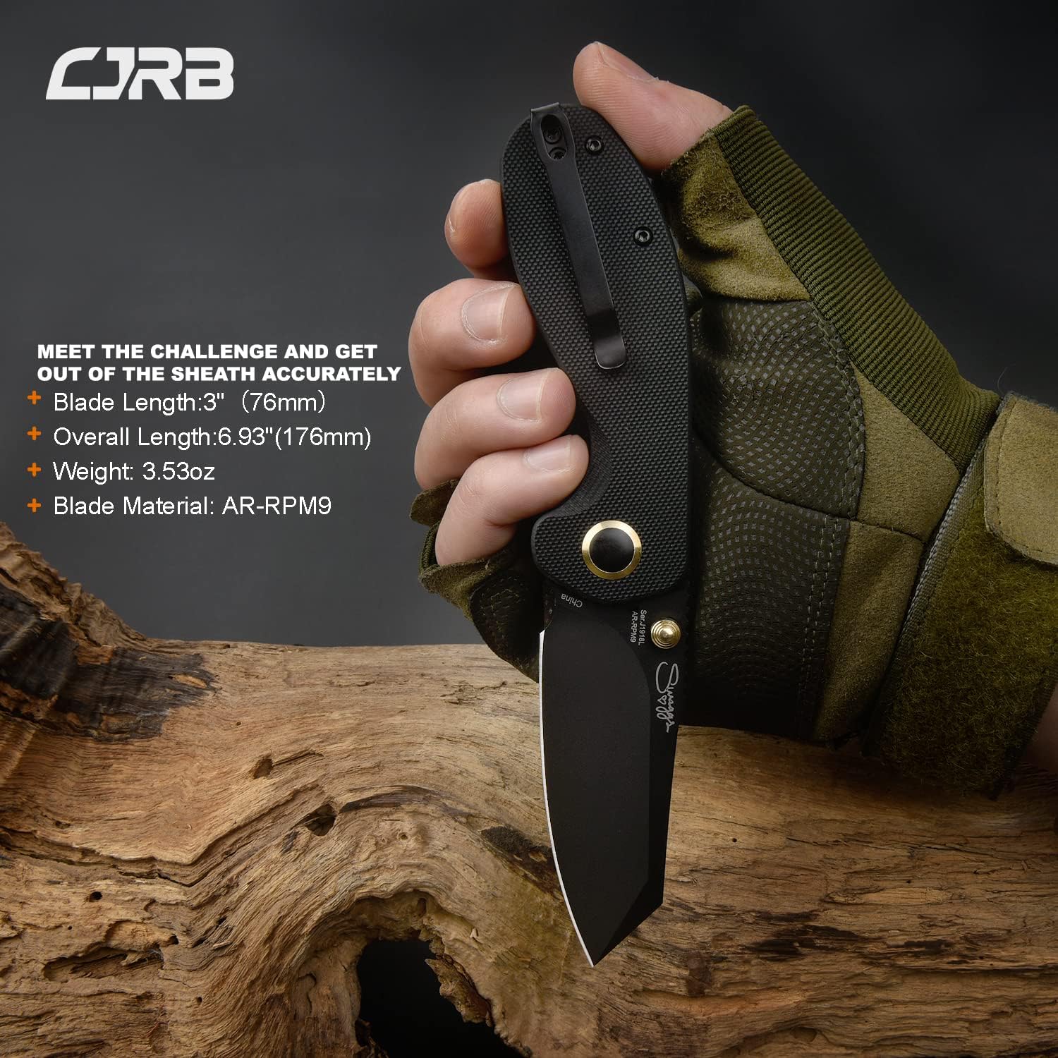 CJRB Maileah J1918 AR-RPM9 Steel Black Pvd Blade G10 Handle Folding Knives