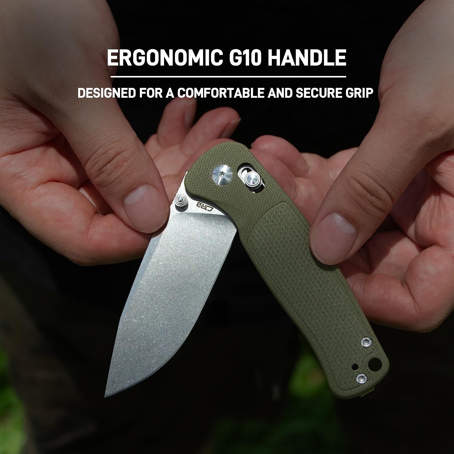 CJRB Shale J1943 AR-RPM9 Steel Blade G10 Handle Folding Knives - Stone Wash / Green G10 (J1943-GN)