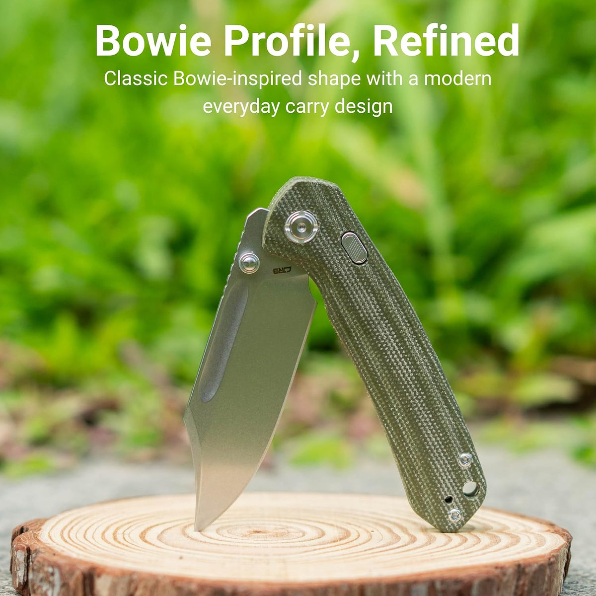 CJRB Bowie Pyrite Thumb Stud & Top Liner Lock Folding Knife Natural Micarta Handle (3.35'' Stone Wash 14C28N Steel Blade) J1942X-NM