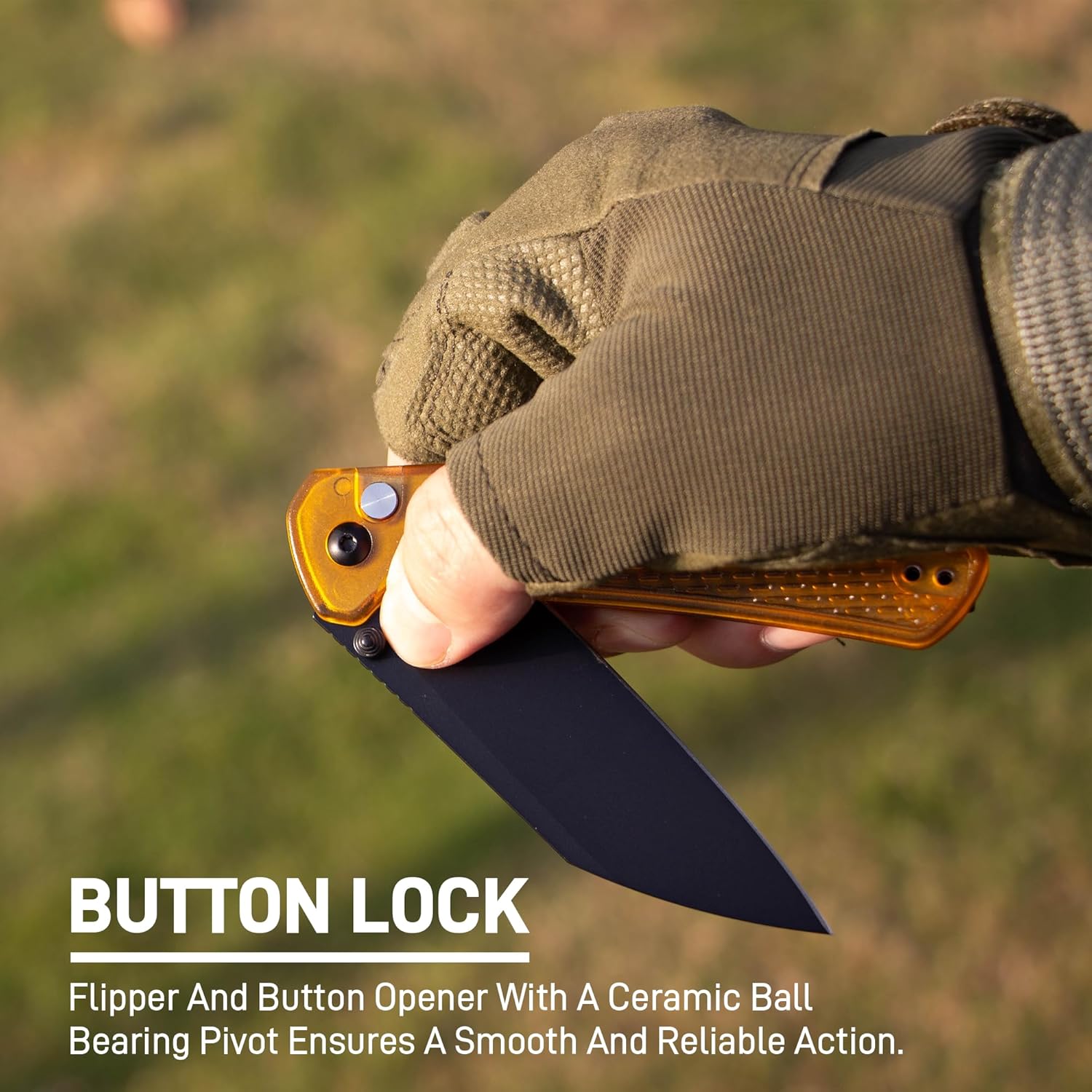 CJRB Pyrite-Light J1945 AR-RPM9 Steel Blade Amber FRN Handle Folding Knives