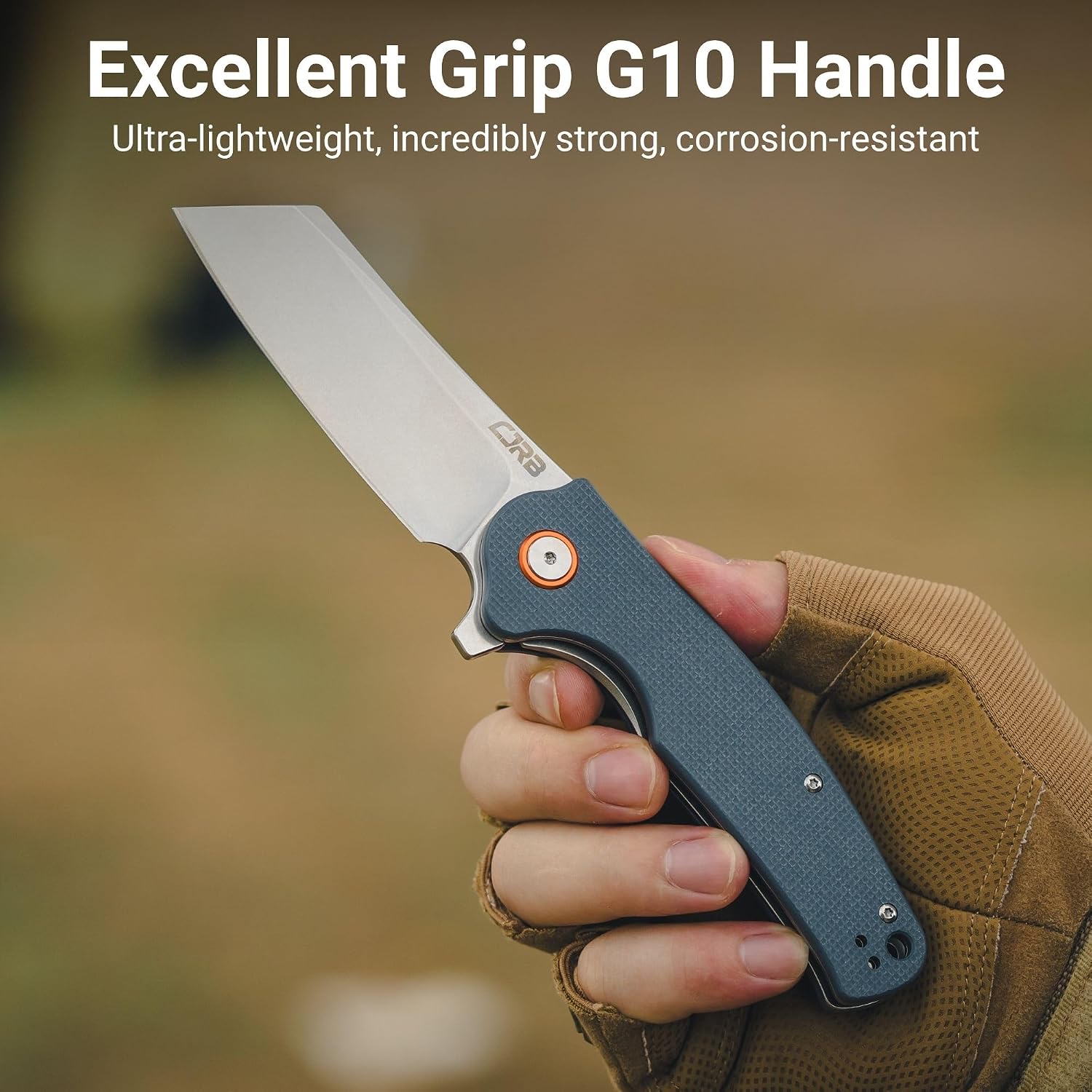 CJRB Crag Flipper & Thumb Stud & Liner Lock Folding Knife Gray G10 Handle (3.43'' Stone Wash AR-RPM9 Steel Blade) J1904-GYF