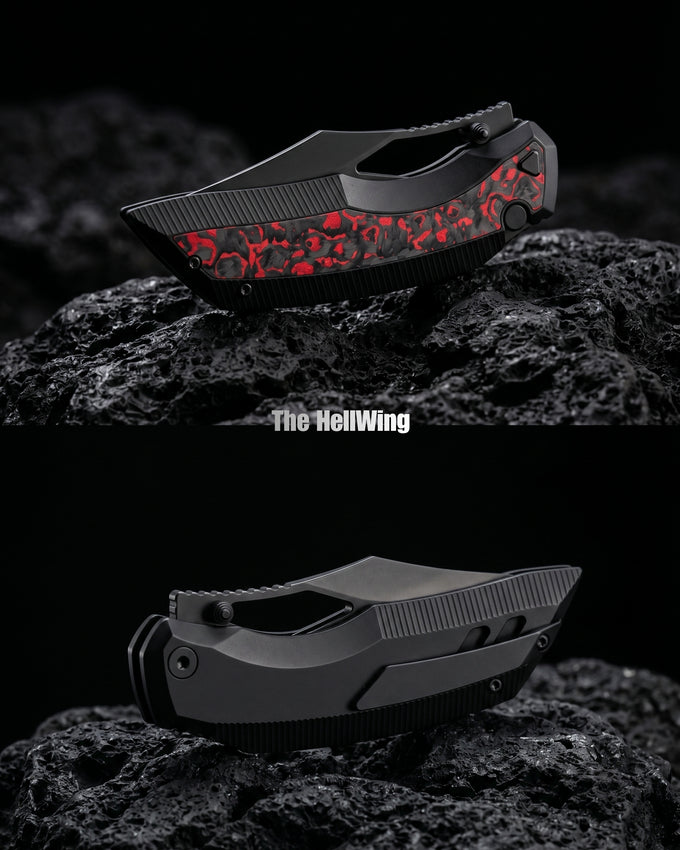 Artisan Cutlery The HellWing | All Black Ti with Red Fatcarbon Inlay - Product view 6