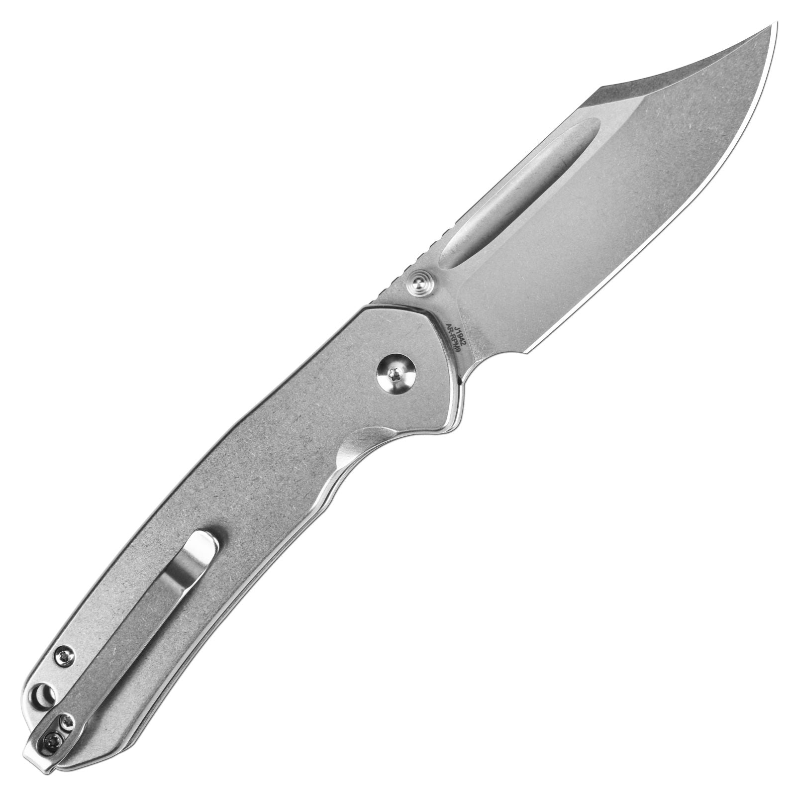 CJRB Bowie Pyrite J1942 AR-RPM9 Steel Blade Steel Handle Folding Knives - Stonewash Steel (J1942-ST)