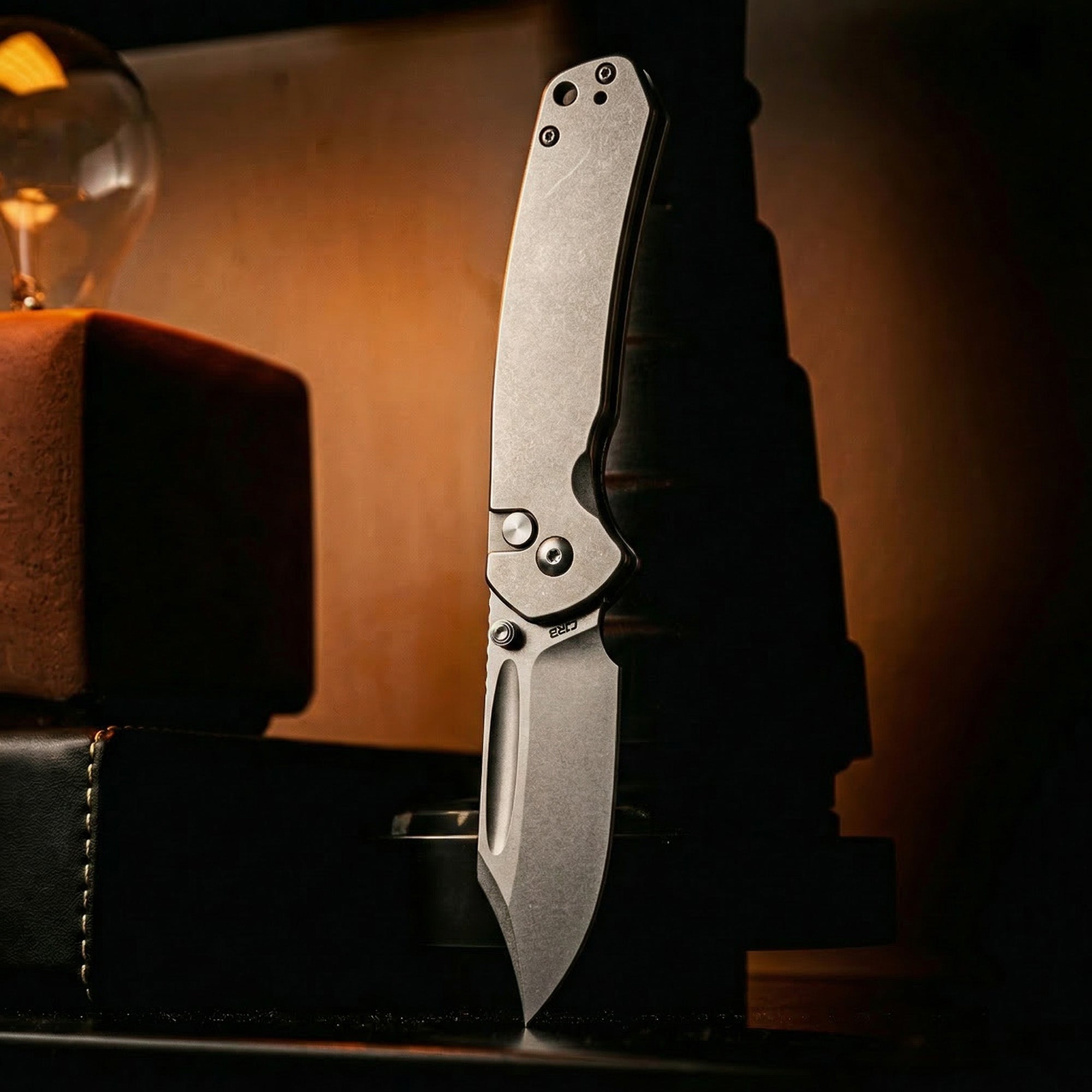 CJRB Bowie Pyrite J1942 AR-RPM9 Steel Blade Steel Handle Folding Knives - Stonewash Steel (J1942-ST)