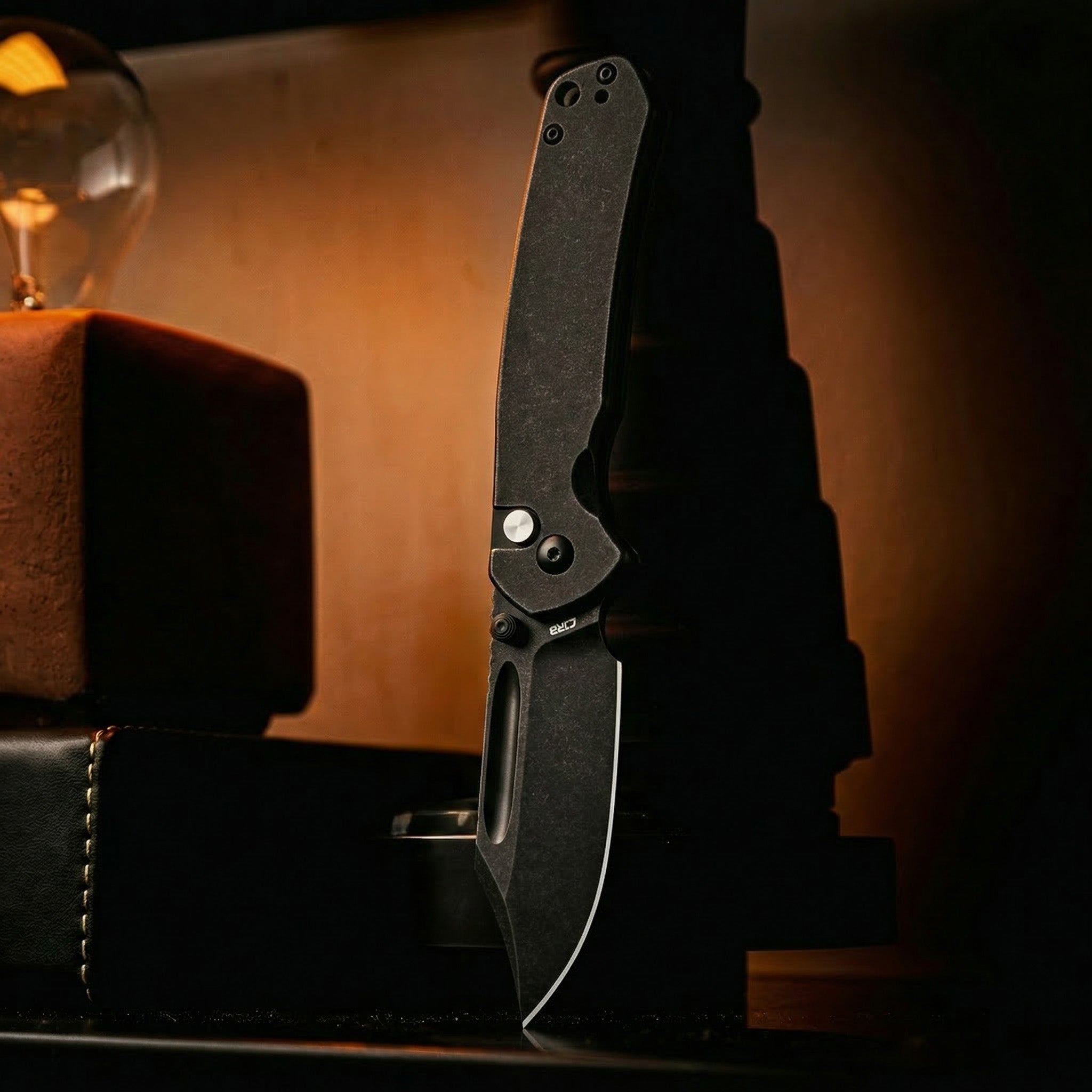 CJRB Bowie Pyrite J1942 AR-RPM9 Steel Blade Steel Handle Folding Knives - Black Coating Stonewash (J1942-BST)