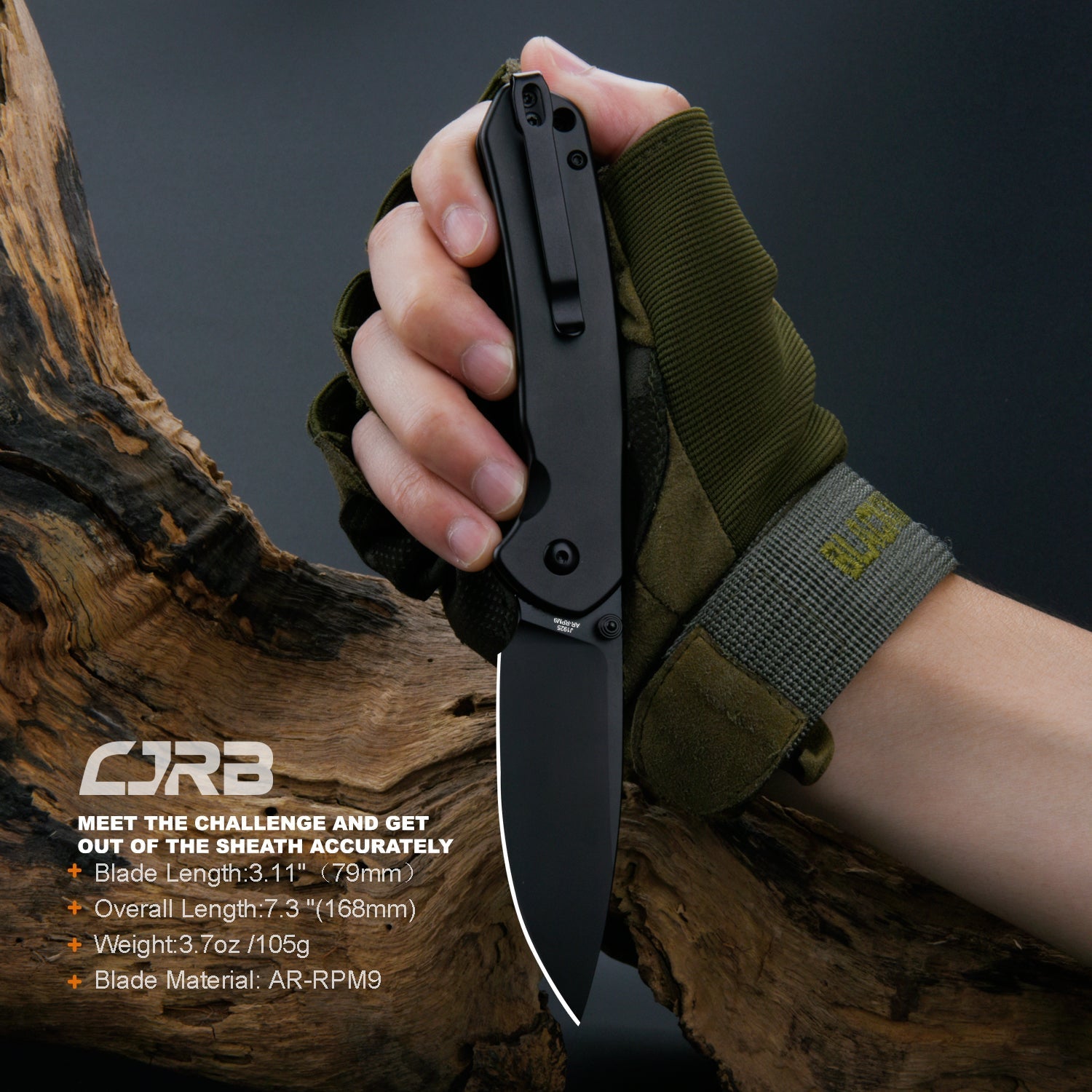 CJRB Pyrite J1925 AR-RPM9 Steel Blade Steel Handle Folding Knives - STEEL(Black) (J1925-BST)