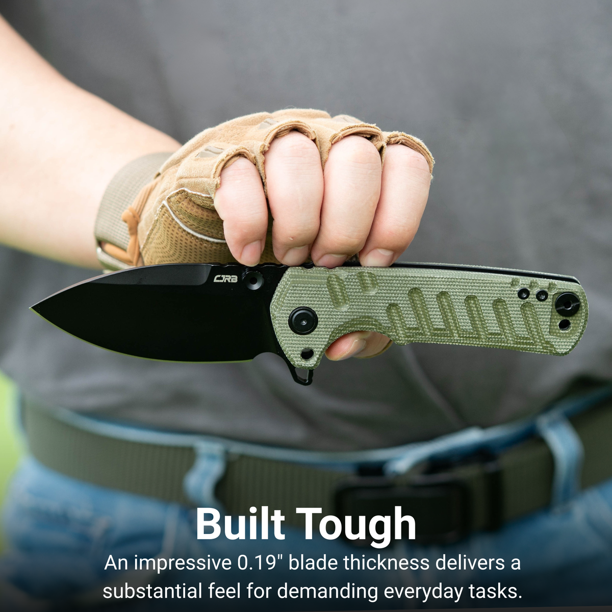 CJRB Tundra Flipper & Thumb Stud & Liner Lock Folding Knife Natural Micarta Handle (3.78'' D2 Steel Black PVD Coating Blade) J1966-BNM (Exclusive)