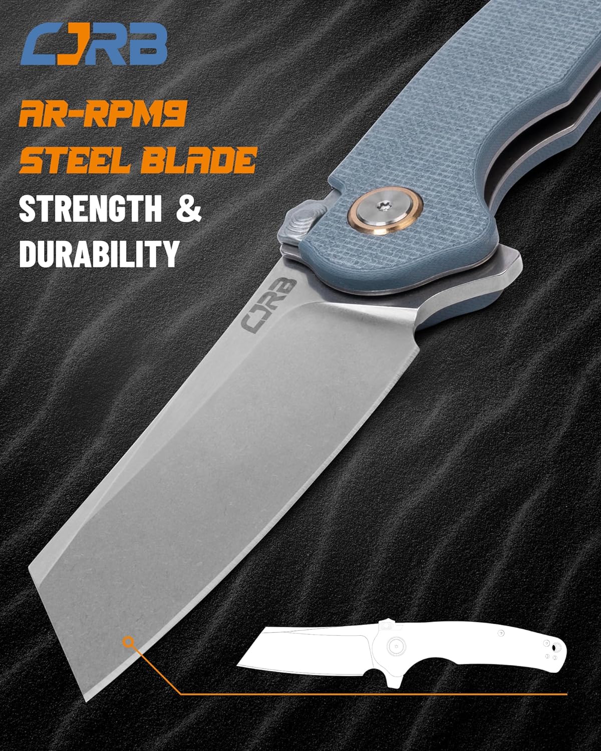 CJRB Crag Thumb Stud & Recoil Lock Folding Knife Gray G10 Handle (3.43'' Stone Wash AR-RPM9 Steel Blade) J1904R-GYF