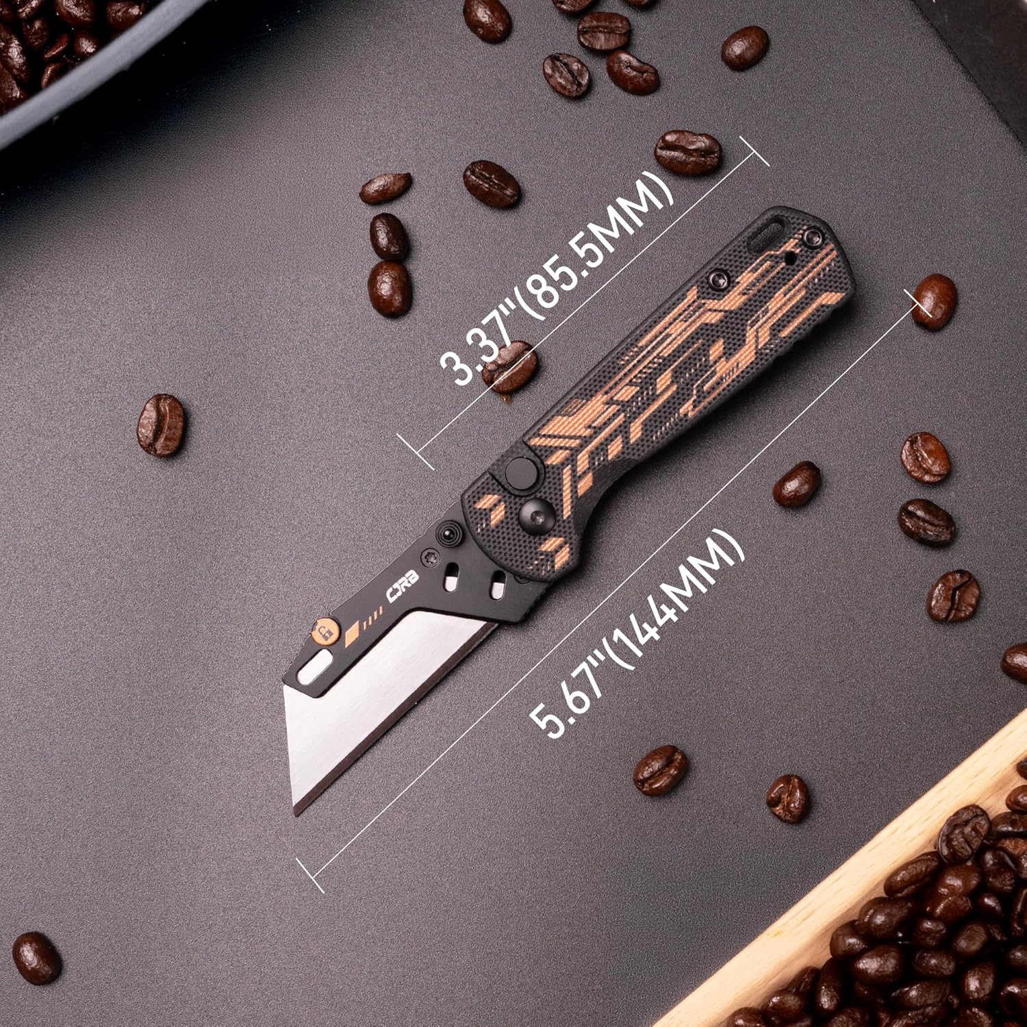 CJRB Boxer J1967 G10 Handle Folding Utility Knife, with 10 Extra Blades (Black Mechanical)