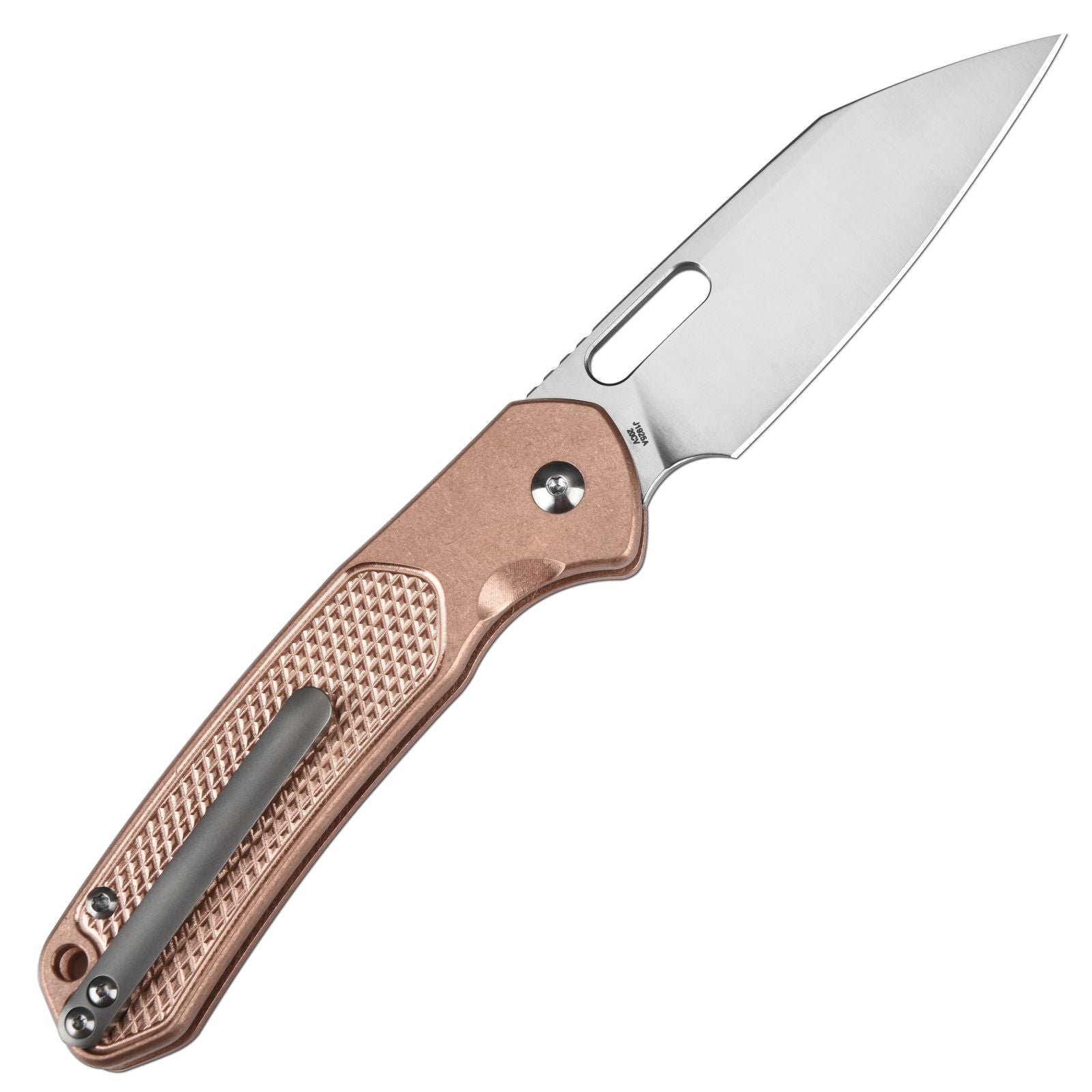 CJRB Pyrite-Alt Wharncliffe J1925A CPM 20CV Blade Copper Handle Folding Knives - Sand Polish (J1925AT-BR)