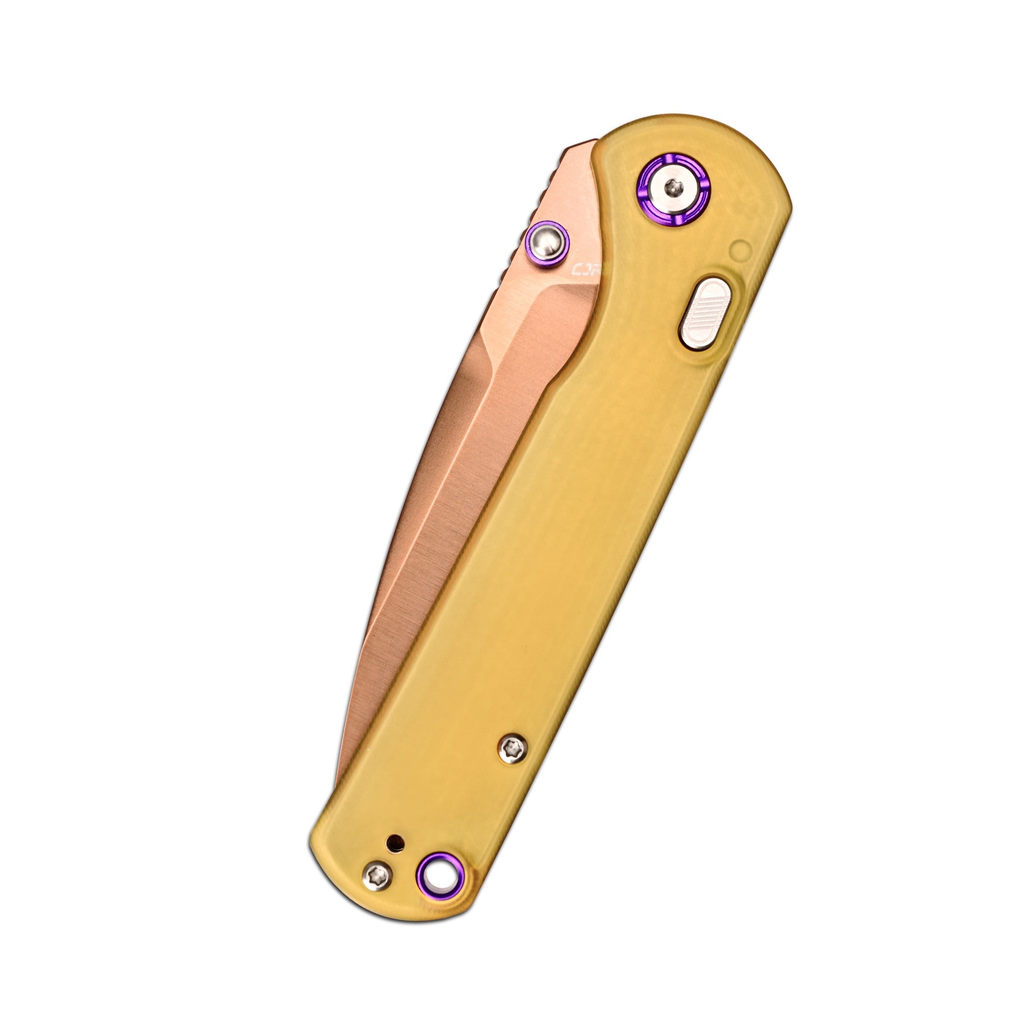 CJRB Latitude Thumb Stud & Top Liner Lock Folding Knife Ultem Handle (3.47'' Rose Gold AR-RPM9 Steel Blade) J1975-AMB (Exclusive)