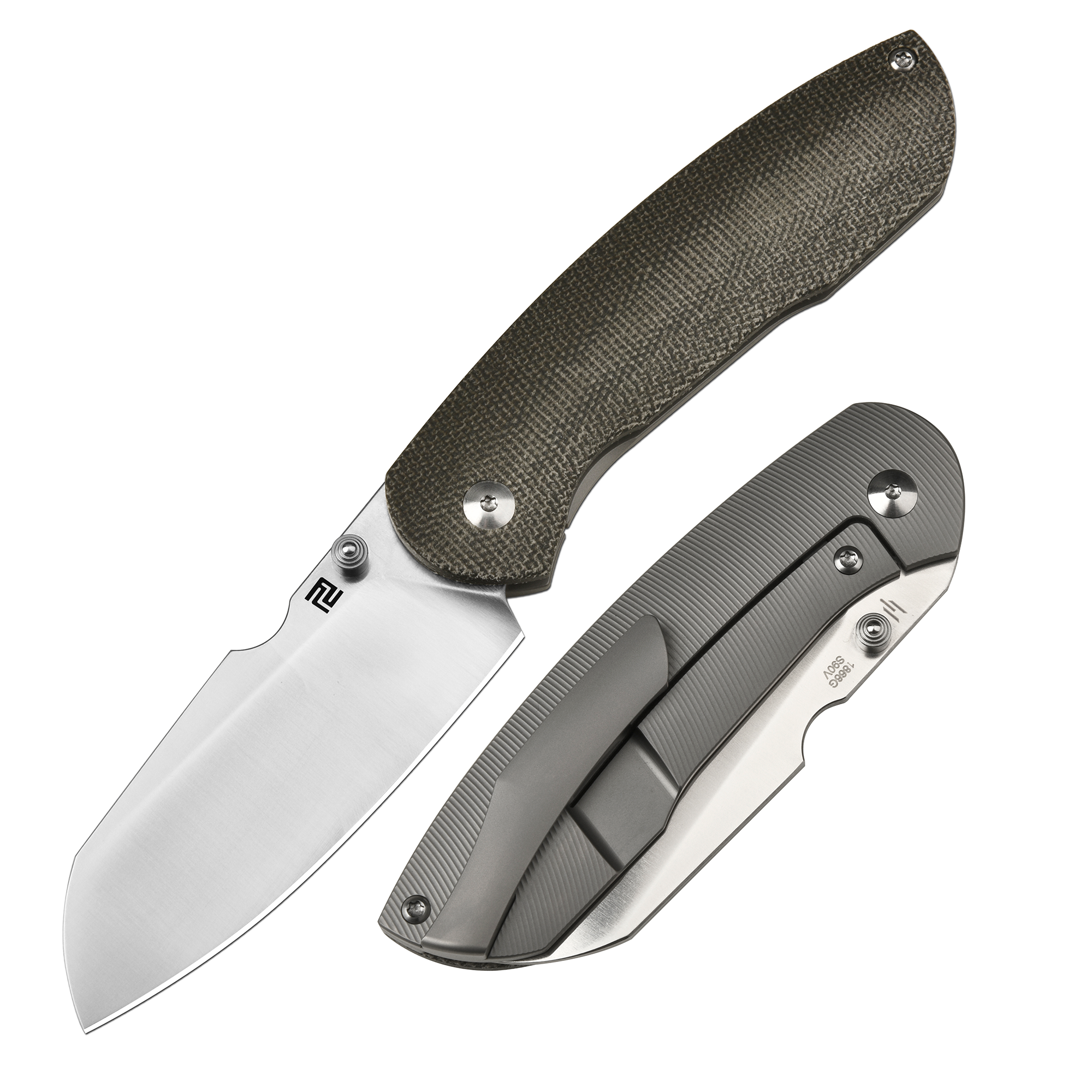 ArtisanCutlery Prime 1866G S90V Blade Micarta+Titanium Handle Folding Knives