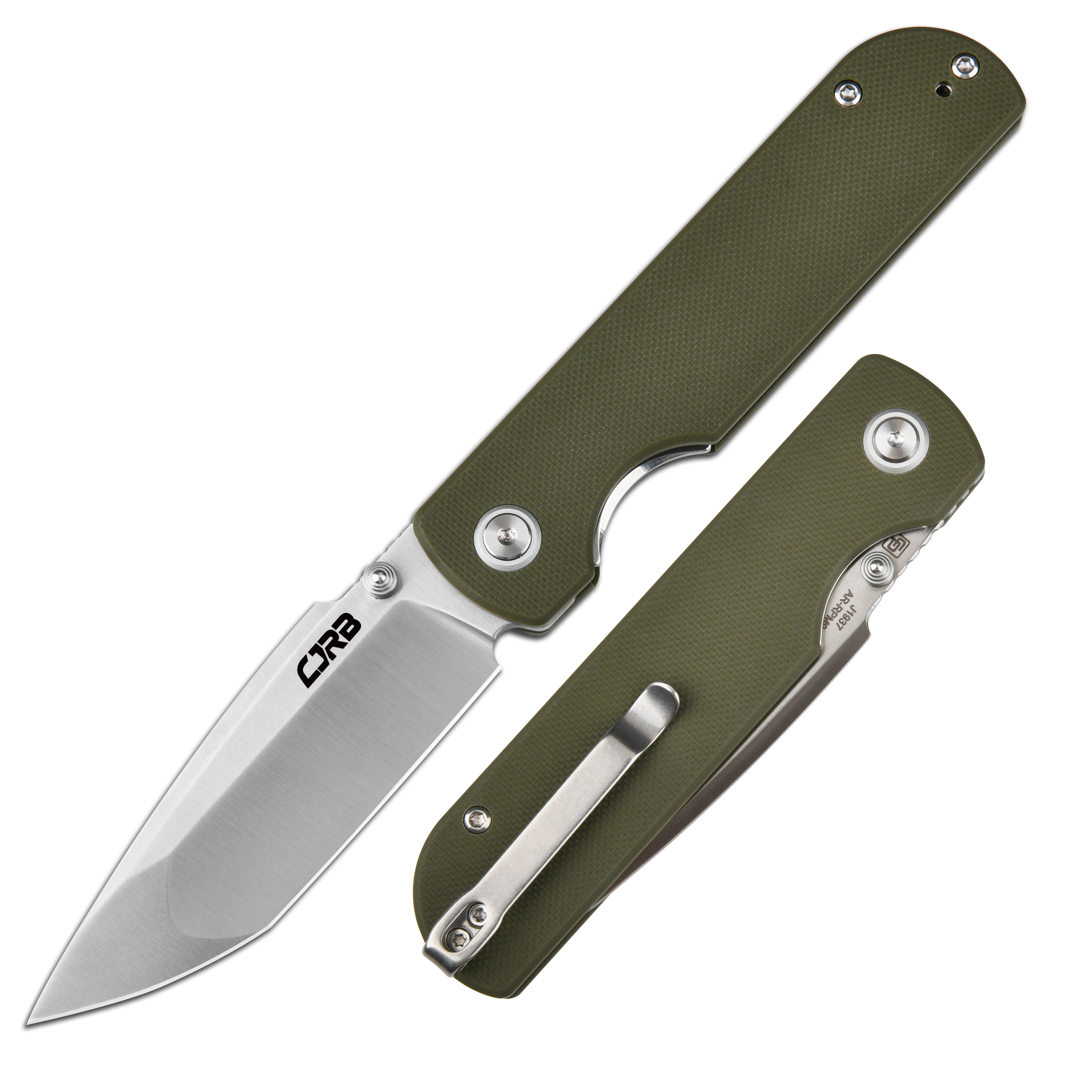 CJRB Nova J1937 AR-RPM9 Steel Blade G10 Handle Folding Knives - Sand Polish / Green (J1937-GN)