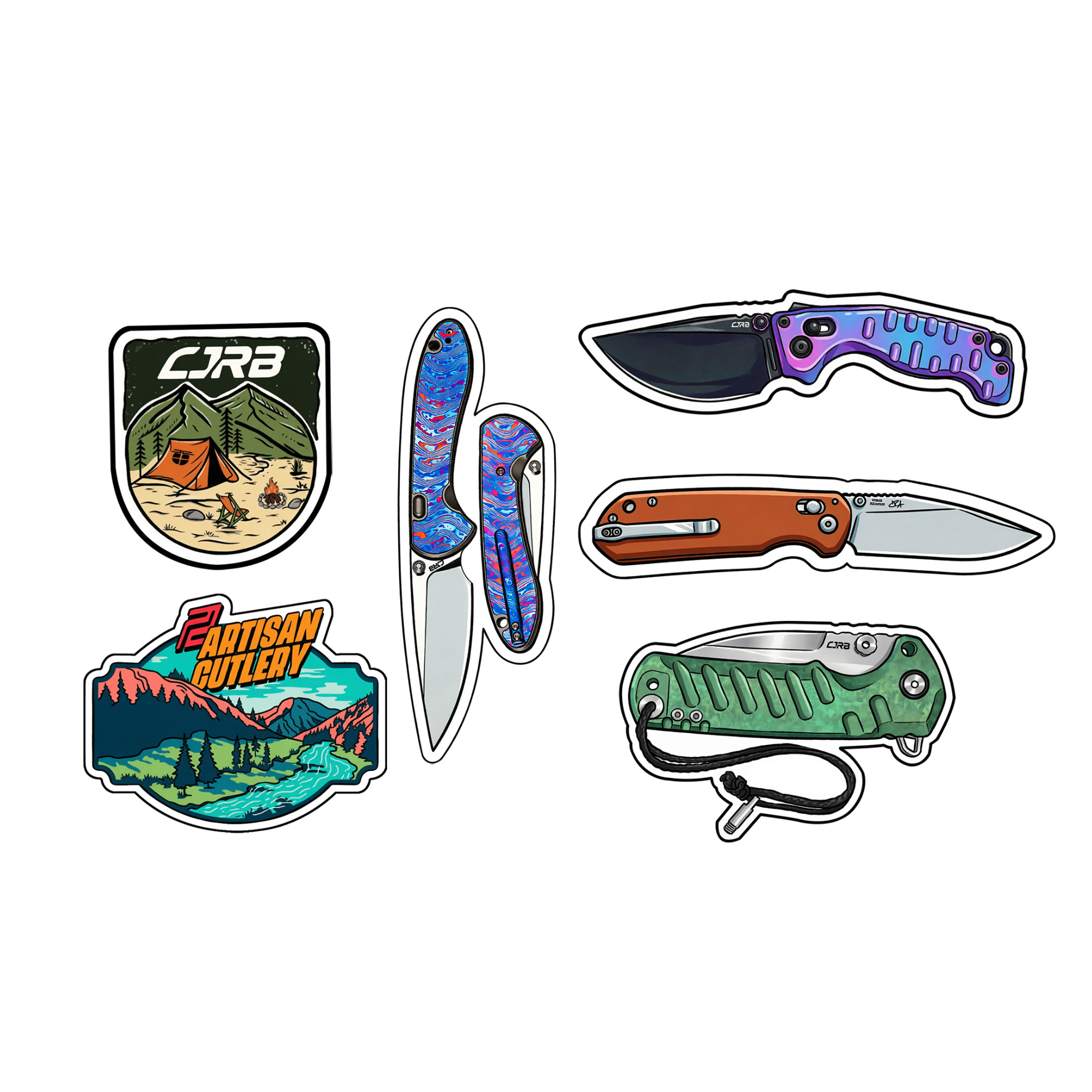 Artisan Cutlery & CJRB Knife Collection Sticker Pack – 6 Piece EDC Sticker Set