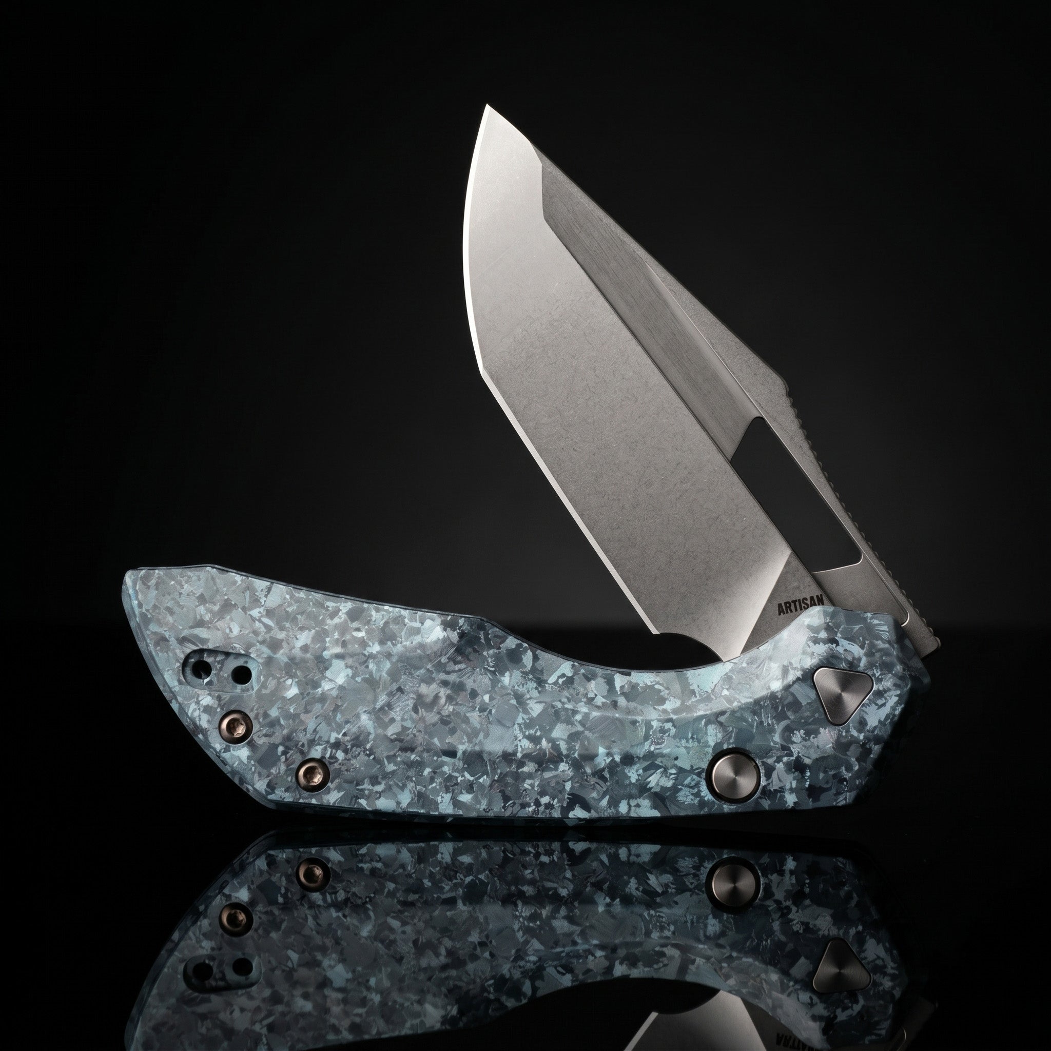 Artisan Cutlery Mousebird Thumb Hole Top Liner Lock EDC Knife Crystal Titanium Handle Crystal Titanium Clip(3'' CPM S35VN Stone Wash Blade ) 1889G-CBU