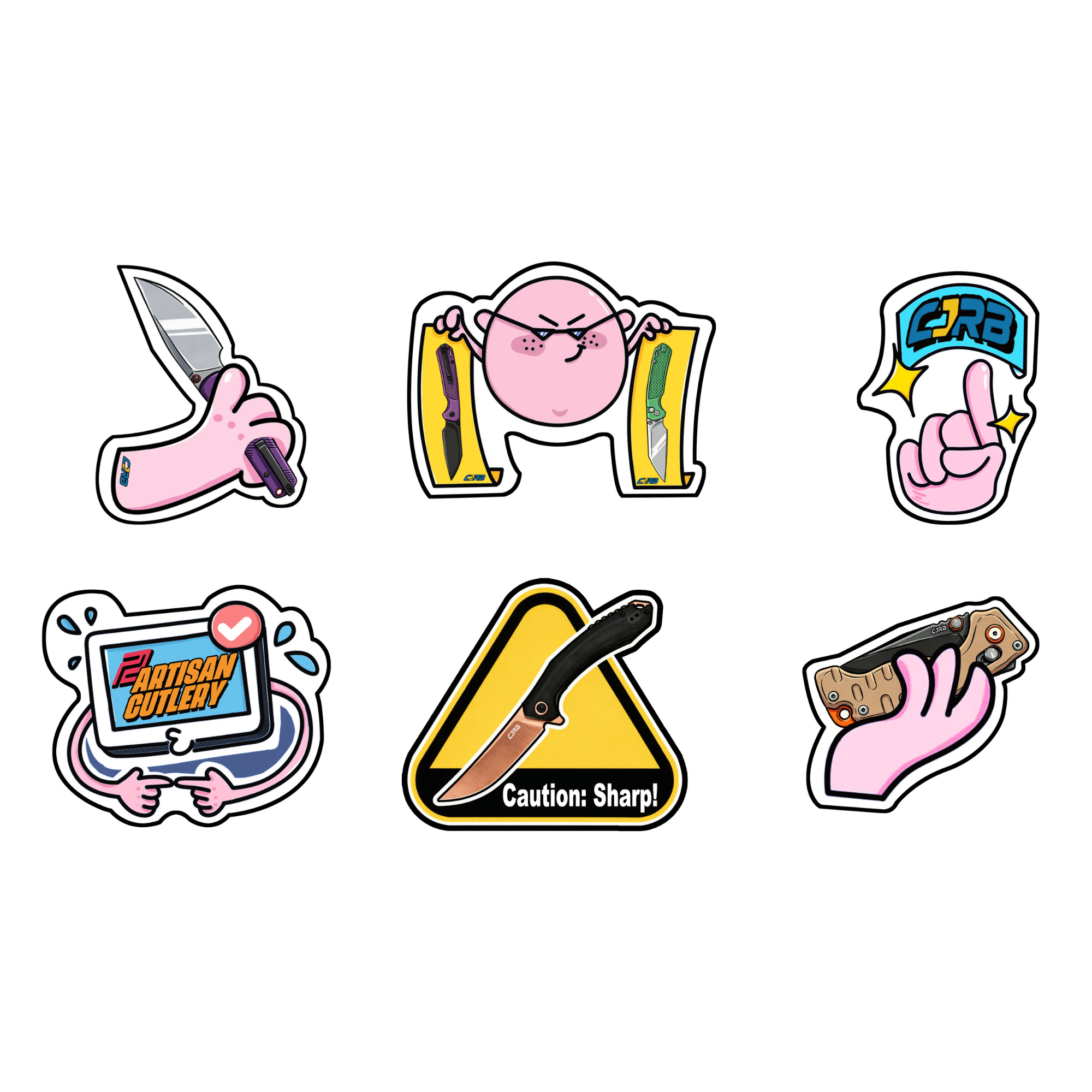 Artisan Cutlery & CJRB Fun EDC Sticker Pack – 6 Piece Sticker Collection