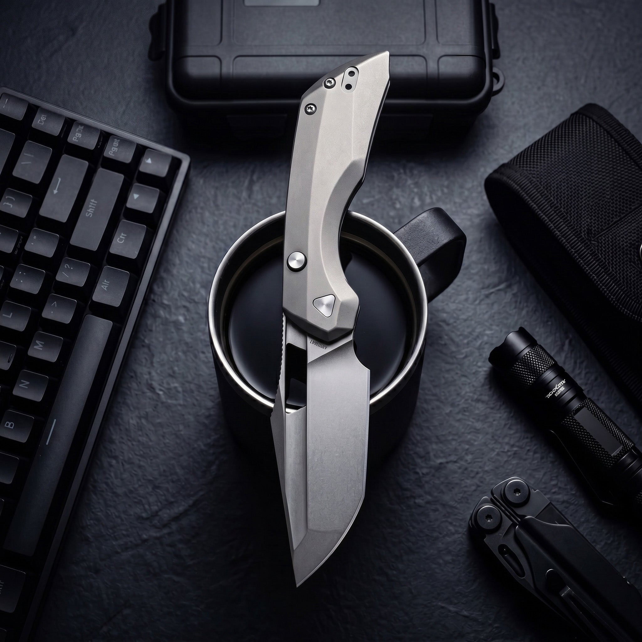 Artisan Cutlery Mousebird Thumb Hole Top Liner Lock EDC Knife Titanium Handle Titanium Clip(3'' CPM S35VN Stone Wash Blade ) 1889G-GY