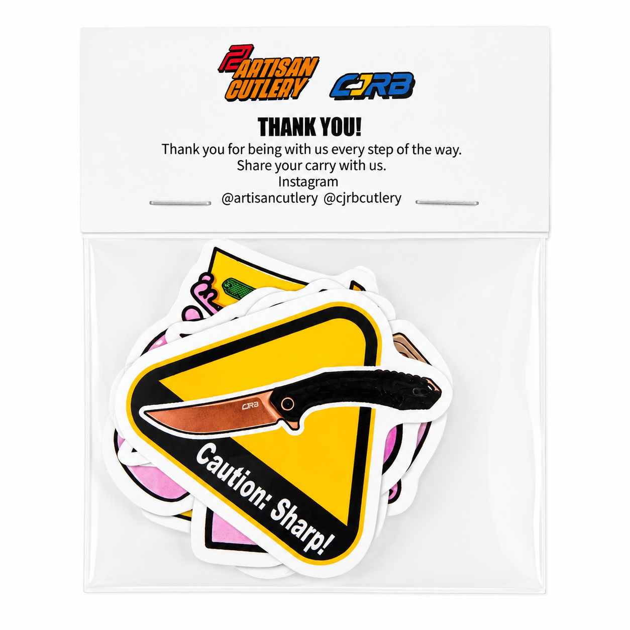 Artisan Cutlery & CJRB Fun EDC Sticker Pack – 6 Piece Sticker Collection