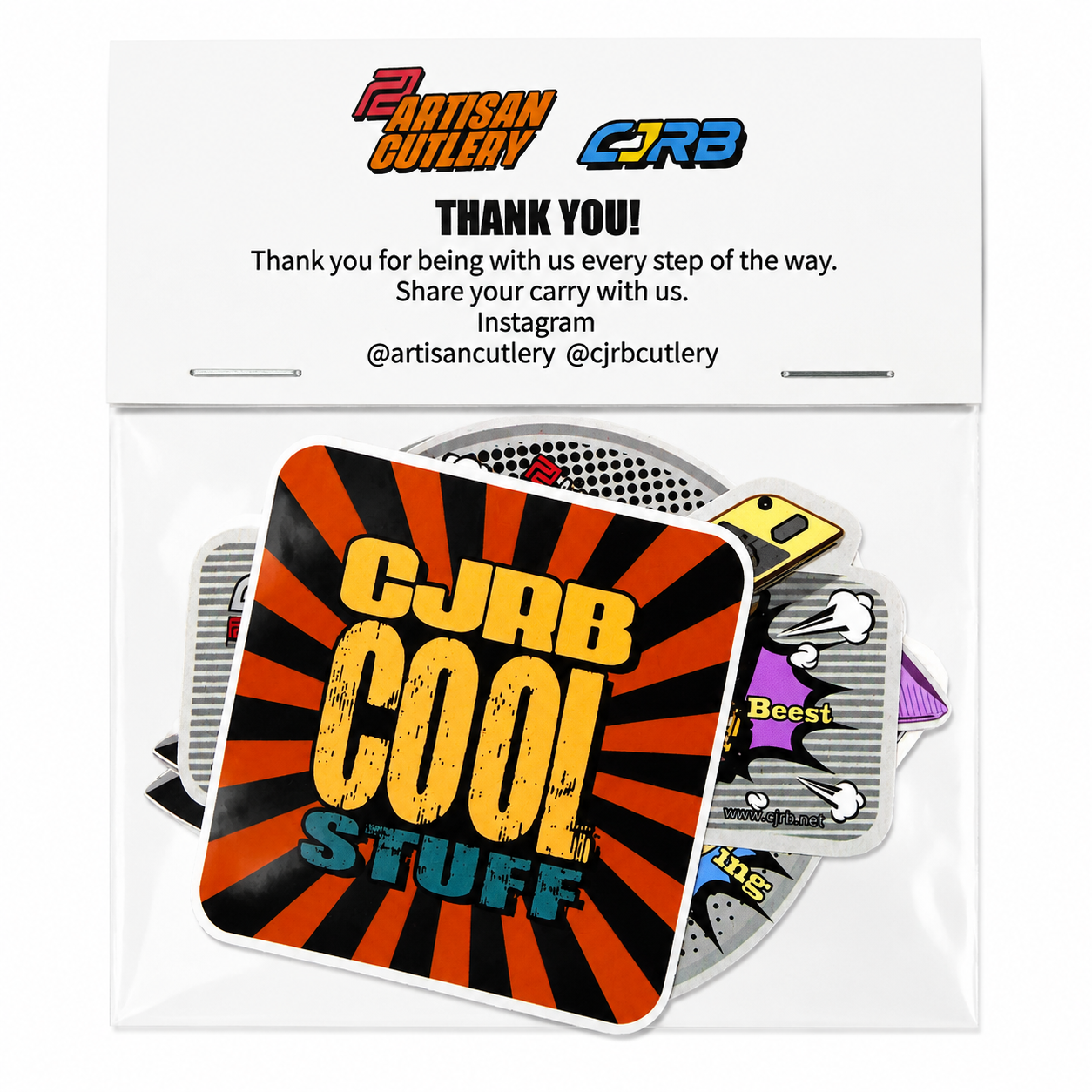 Artisan Cutlery & CJRB Premium Knife Artwork Sticker Pack – 6 Piece Collectible Sticker Set