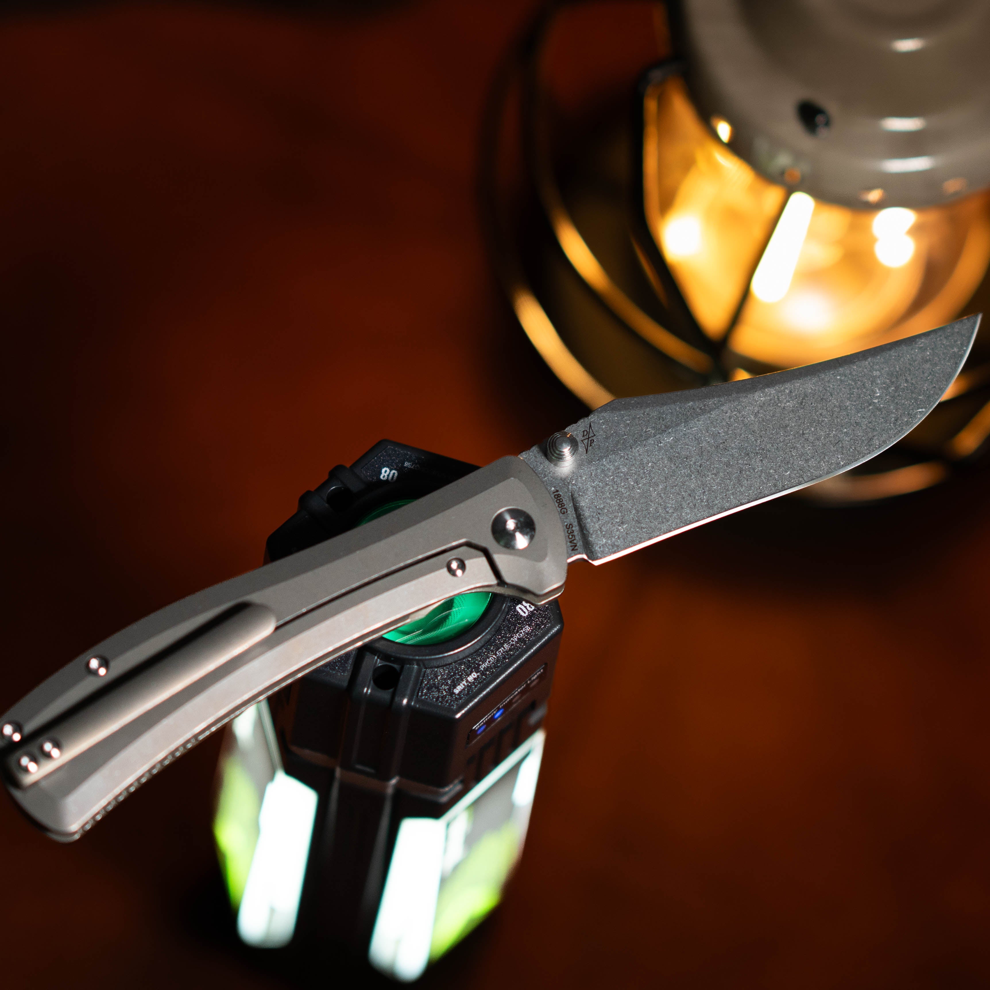 Artisan Cutlery Santee Thumb Stud & Frame Lock Folding Knife Titanium Handle (3.54'' CPM S35VN Steel Stone Wash Blade) 1888G-GY