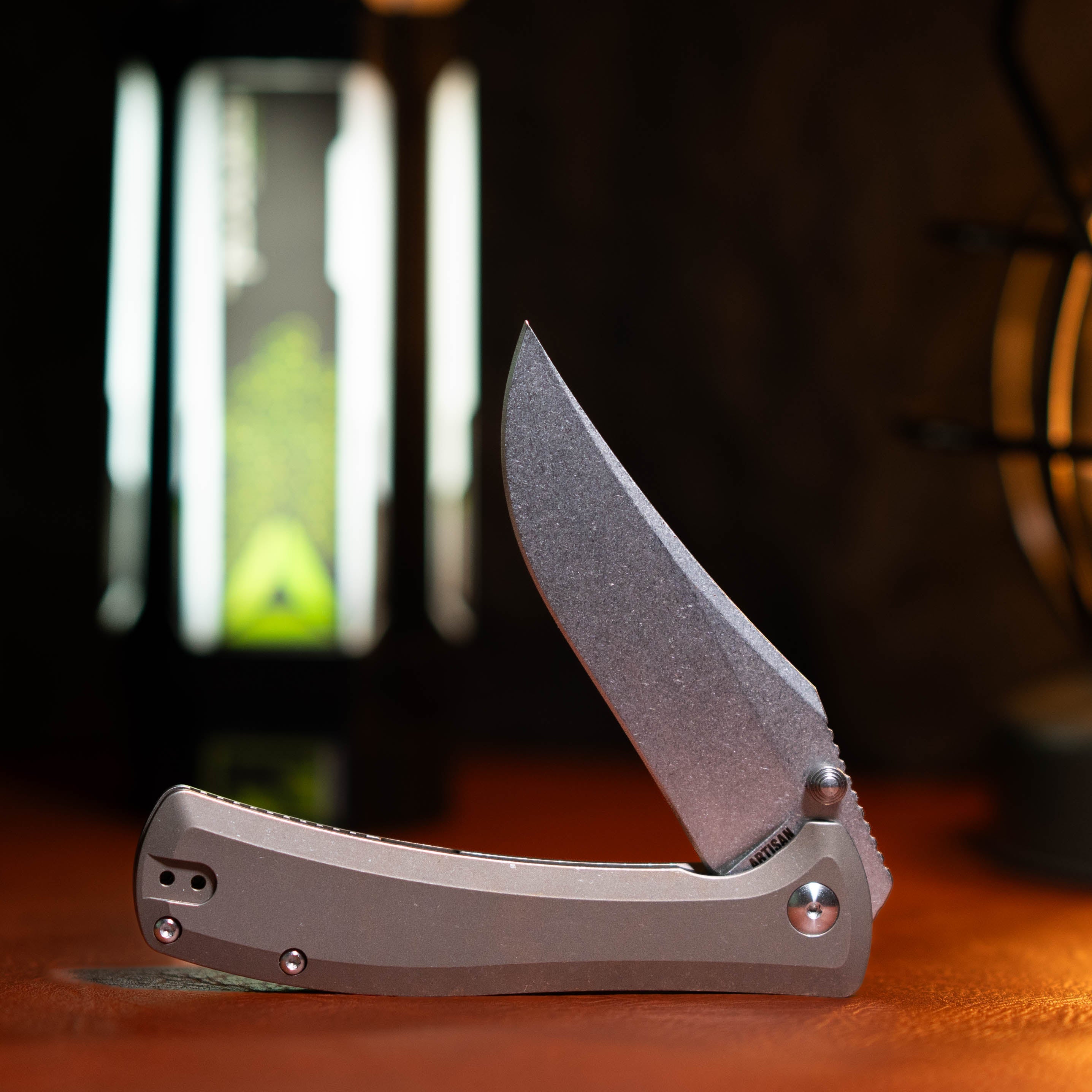 Artisan Cutlery Santee Thumb Stud & Frame Lock Folding Knife Titanium Handle (3.54'' CPM S35VN Steel Stone Wash Blade) 1888G-GY