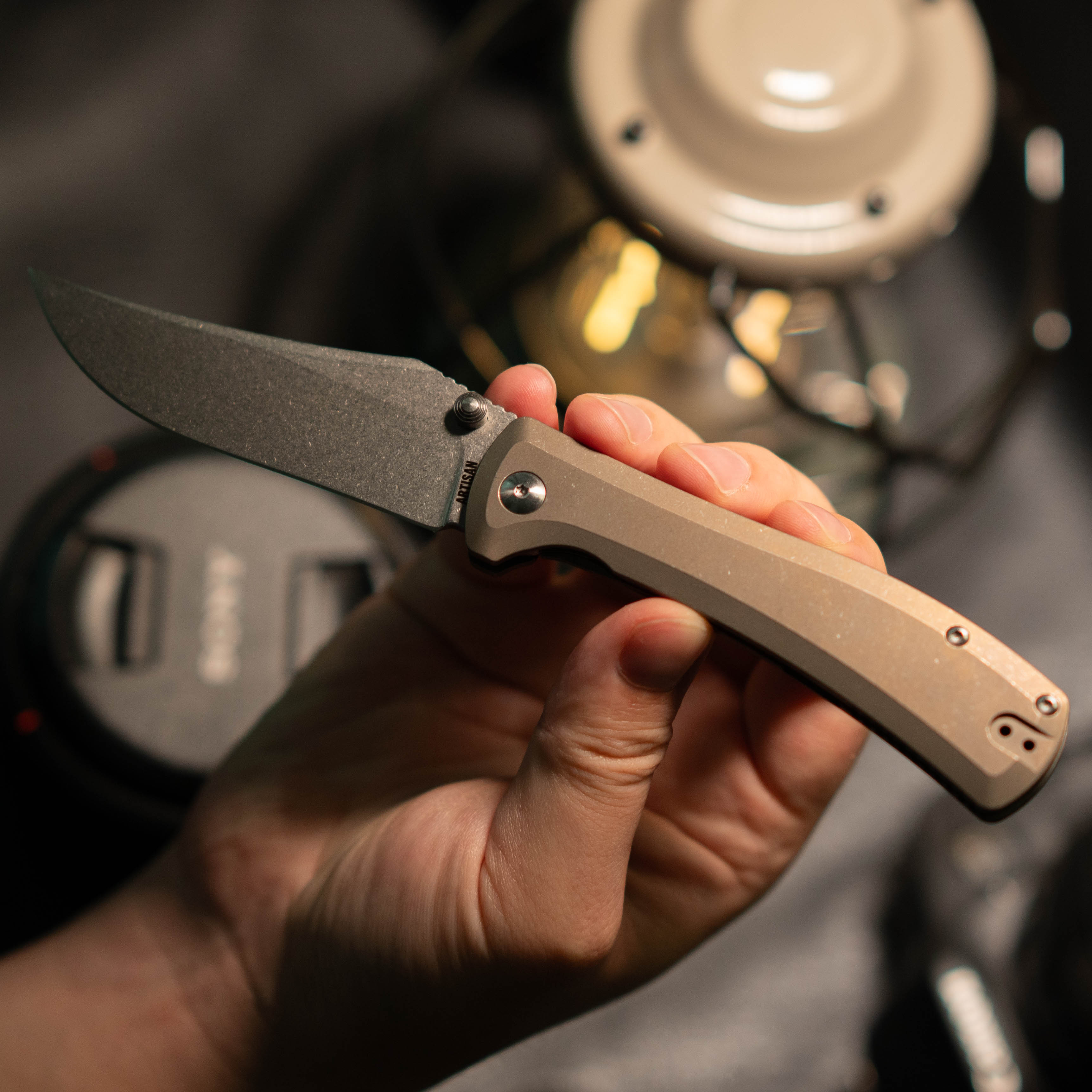 Artisan Cutlery Santee Thumb Stud & Frame Lock Folding Knife Titanium Handle (3.54'' CPM S35VN Steel Stone Wash Blade) 1888G-GY