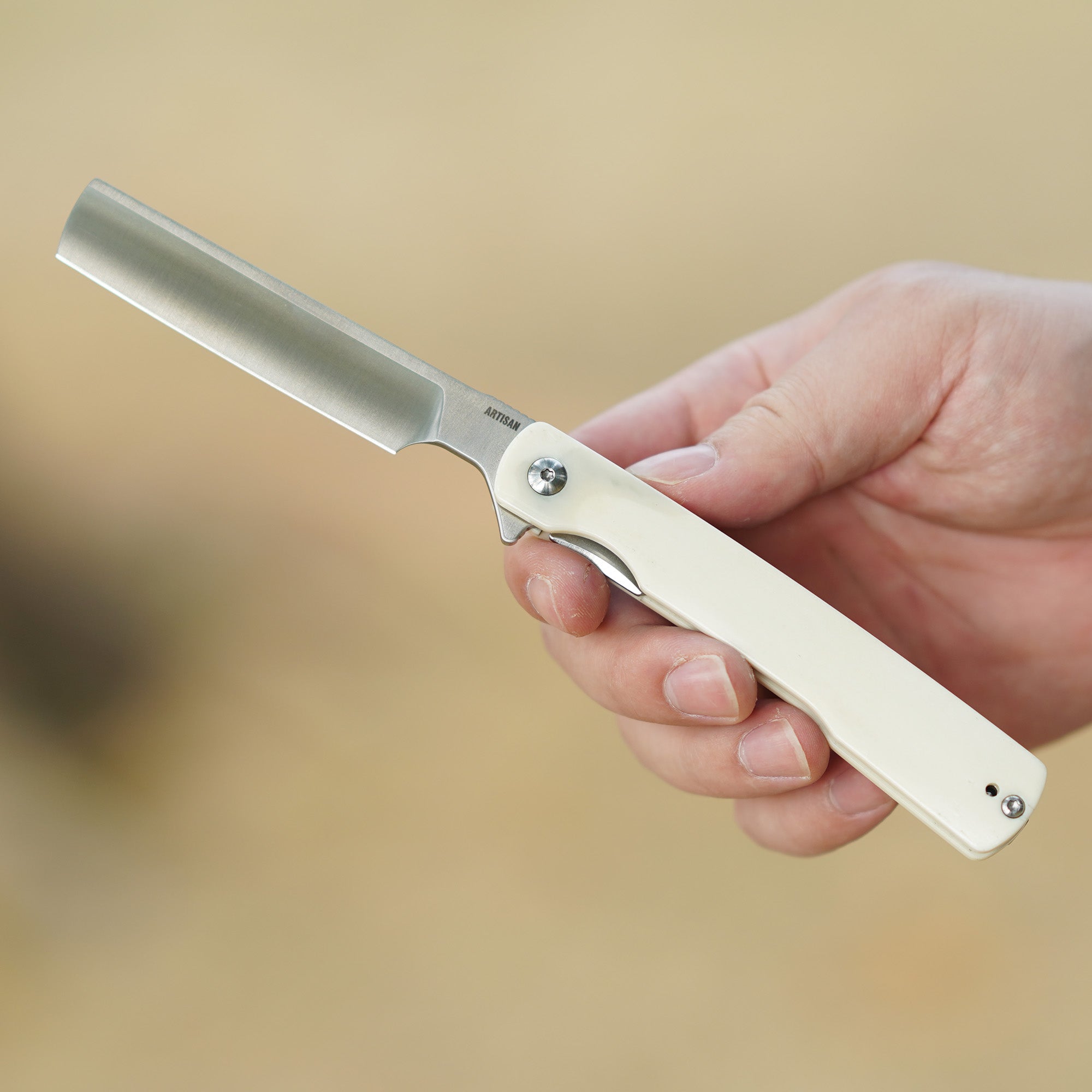 Artisan Cutlery Orthodox V2 Flipper & Liner Lock Knife Bovine Bone Handle (3.54'' Sand Polish CPM S45VN Blade) 1883G-BB (Limited)